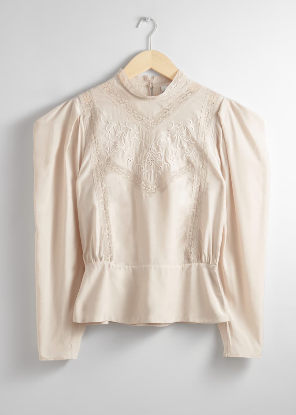 Embroidered Puff-Sleeve Blouse - Beige - Still Life