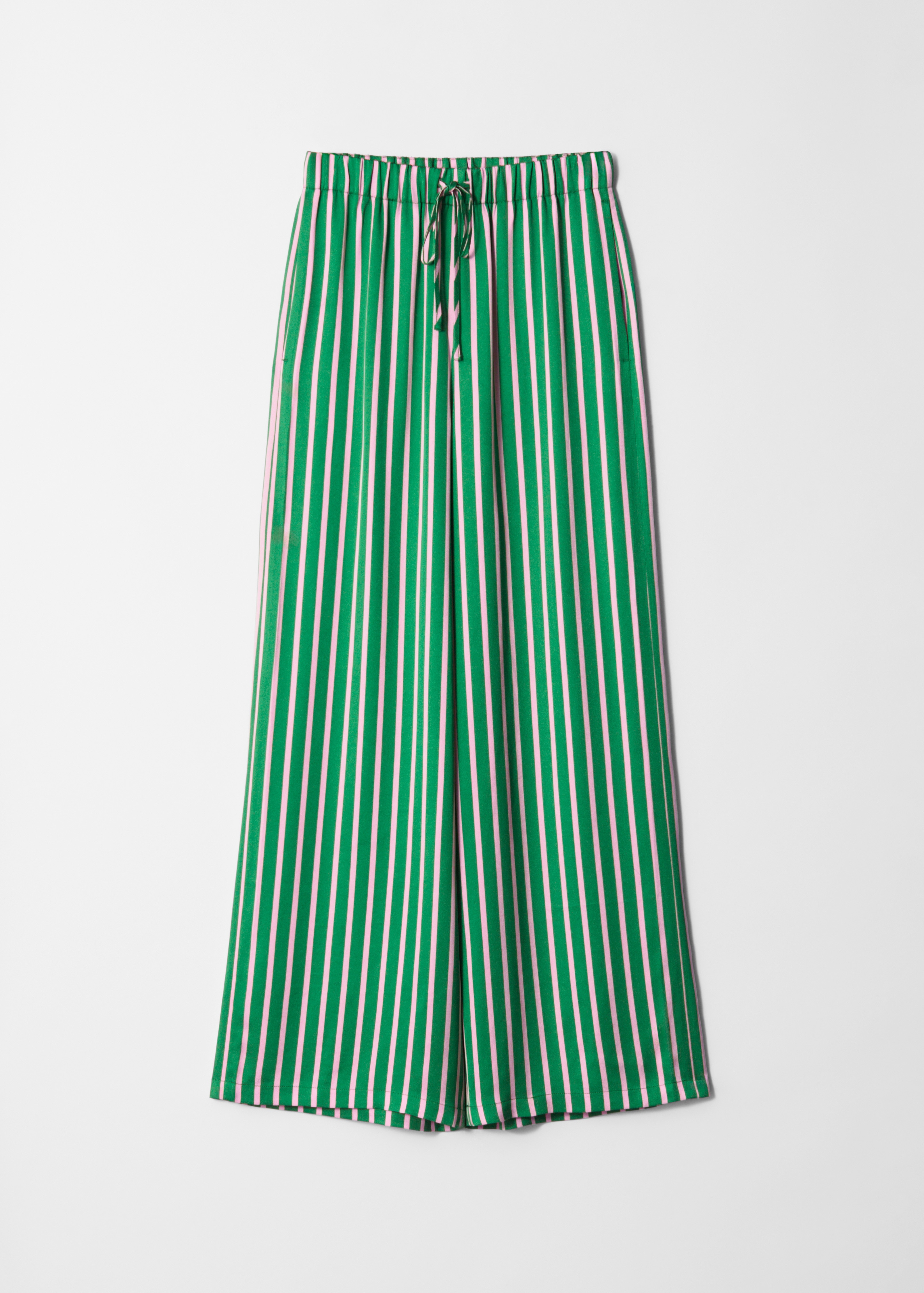 Drawstring Satin Trousers - Green/Pink Stripes