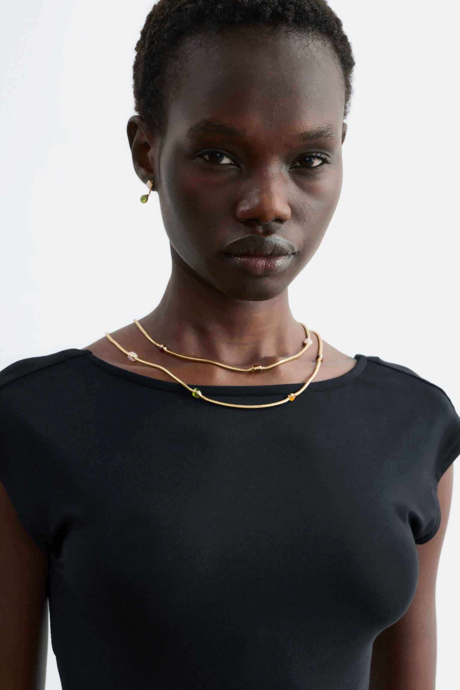 Double Chain Stone Necklace - Guld/flerfärgad - 1