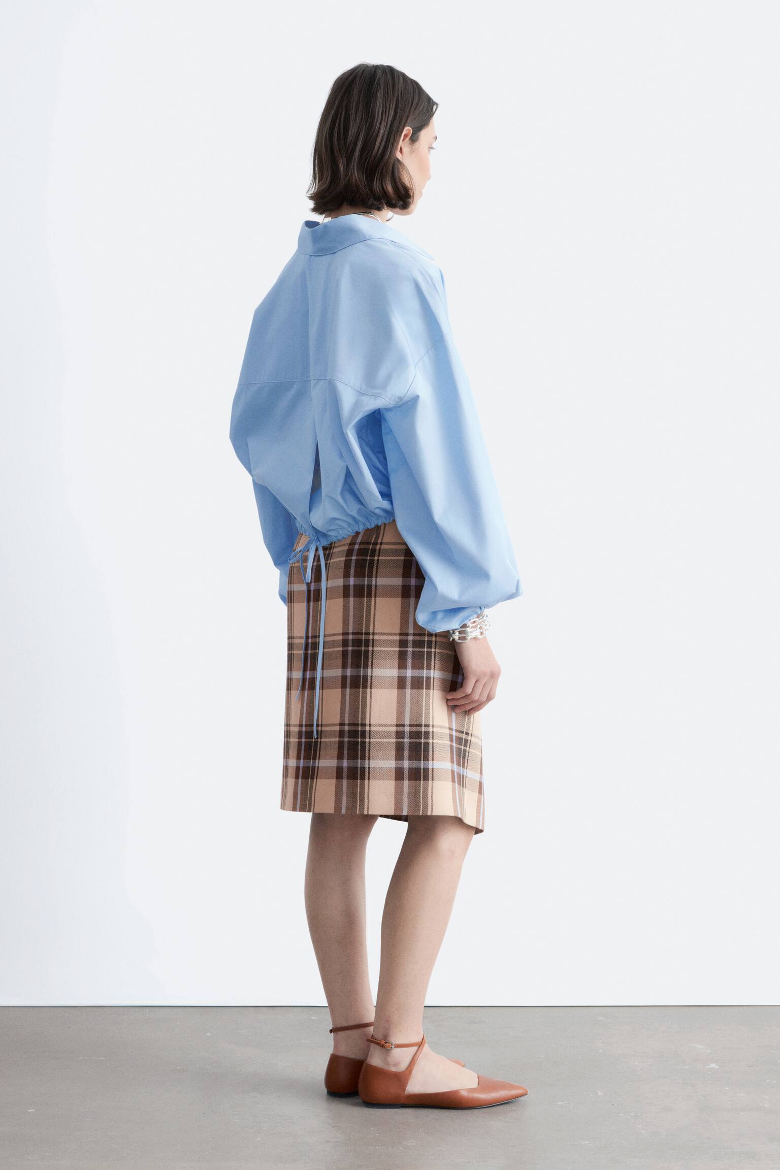 Camicia cropped con coulisse - Azzurro/Nero - 8