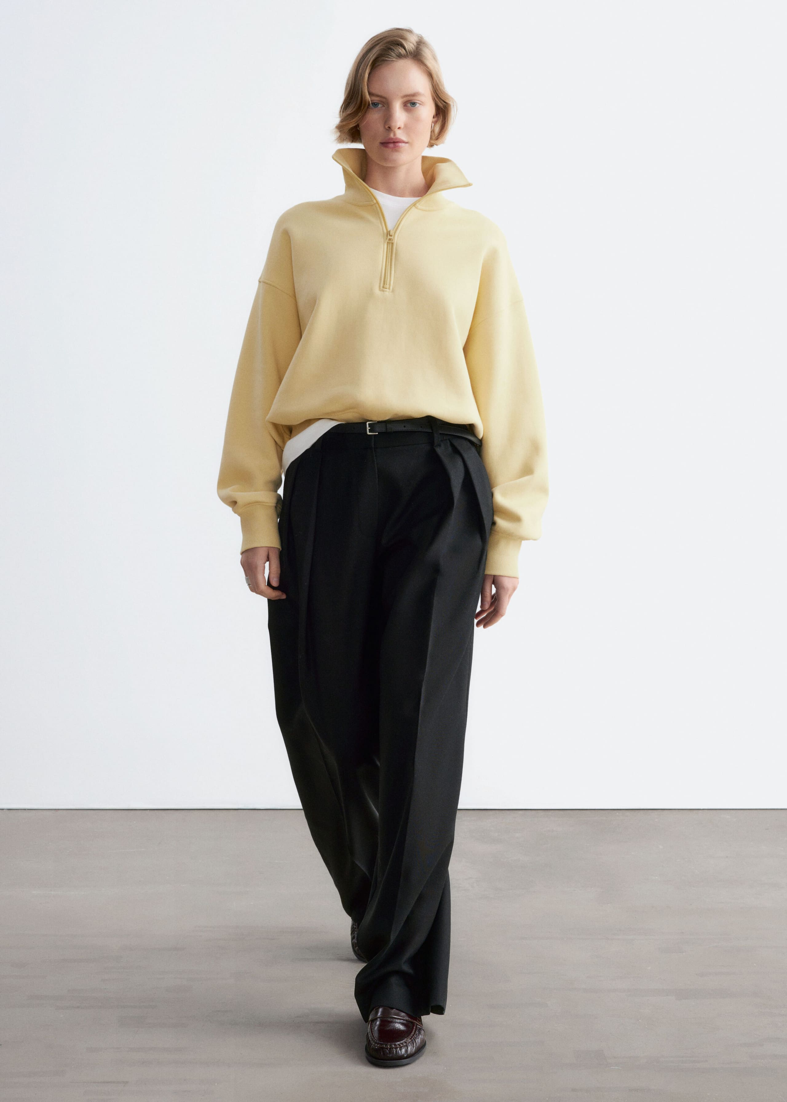 Half-Zip Cotton Sweatshirt - Cream - Lookbook