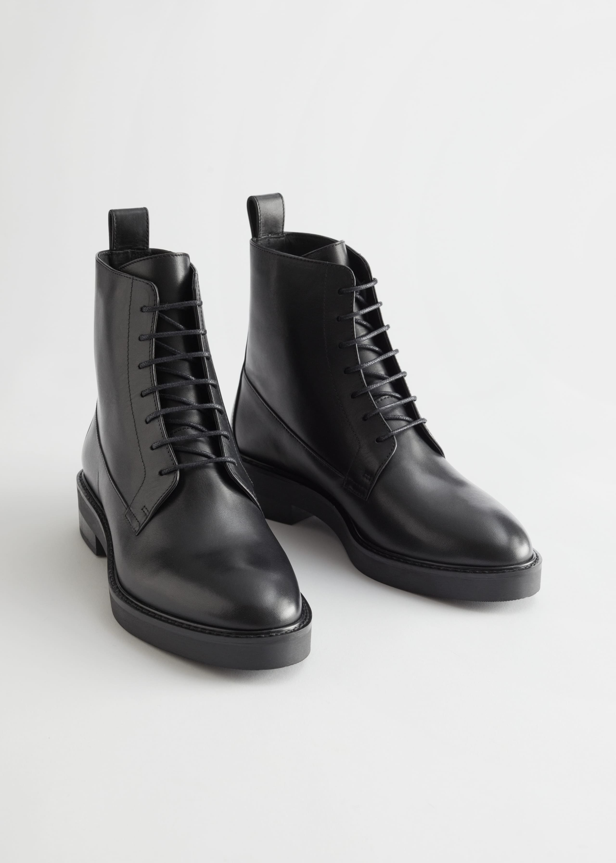 Lace-Up Leather Boots - Black - Still Life