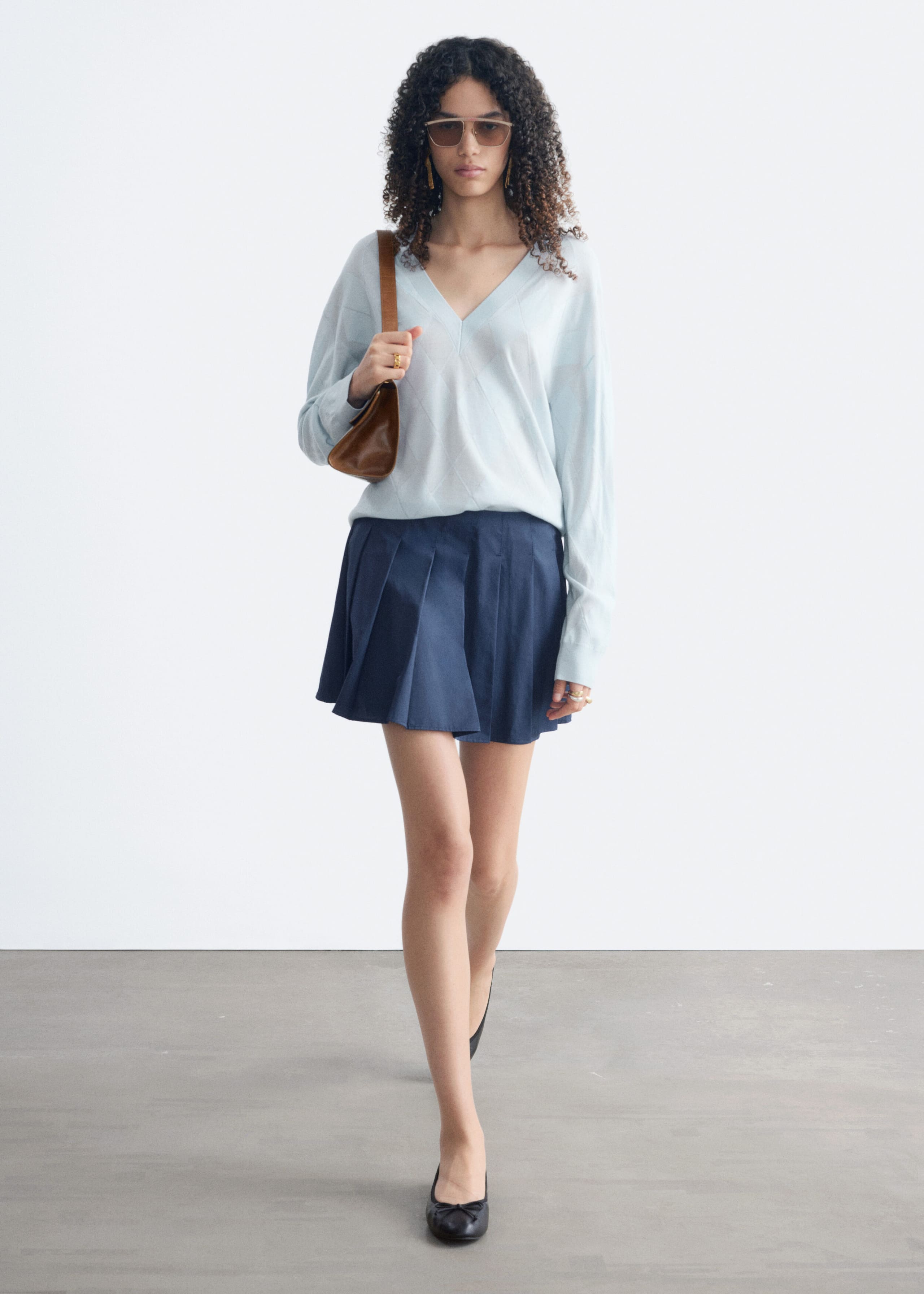 Deep V-Neck Wool Jumper - Light Blue - Lookbook