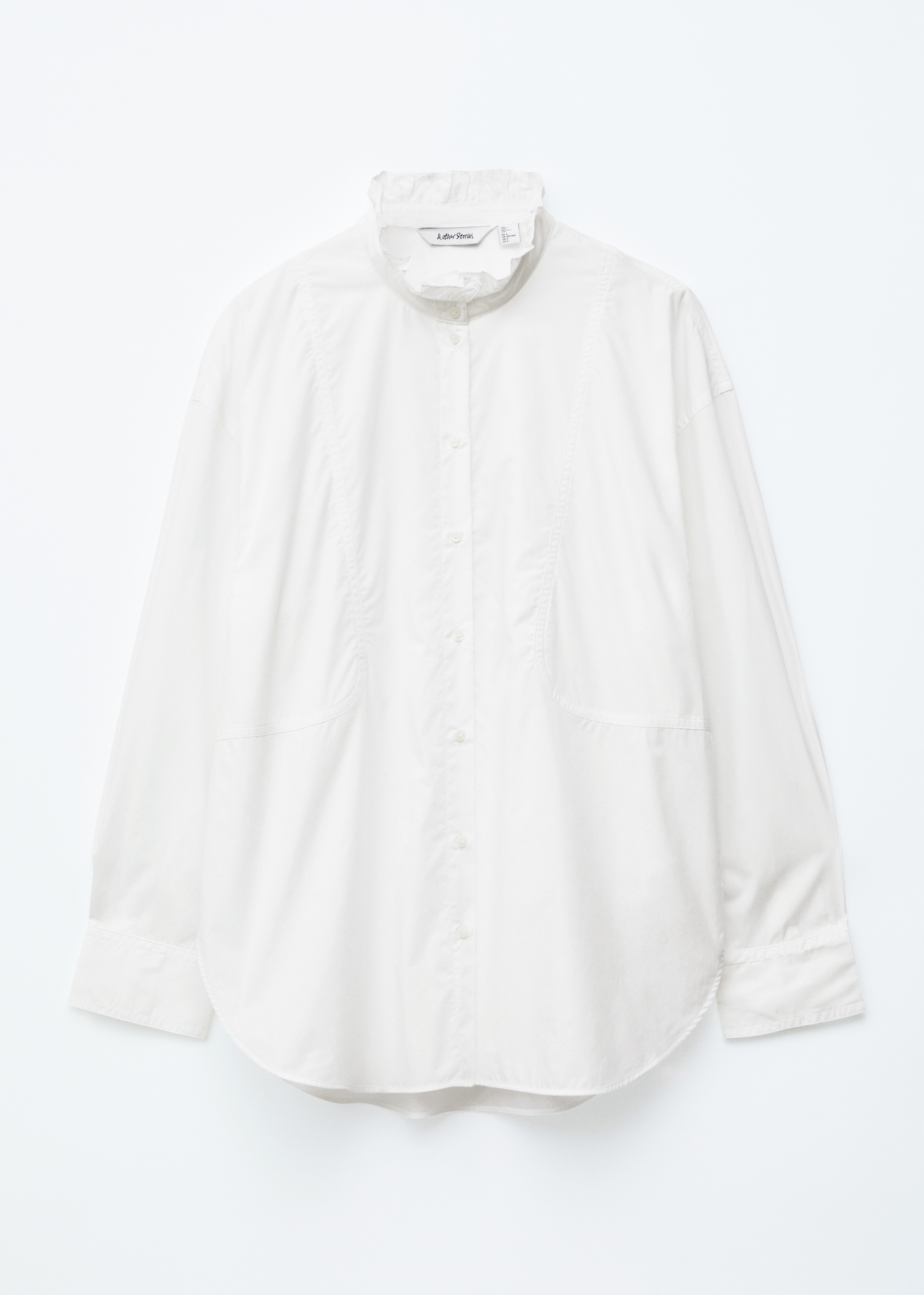 Camicia lunga in cotone con colletto alto - Bianco/Azzurro