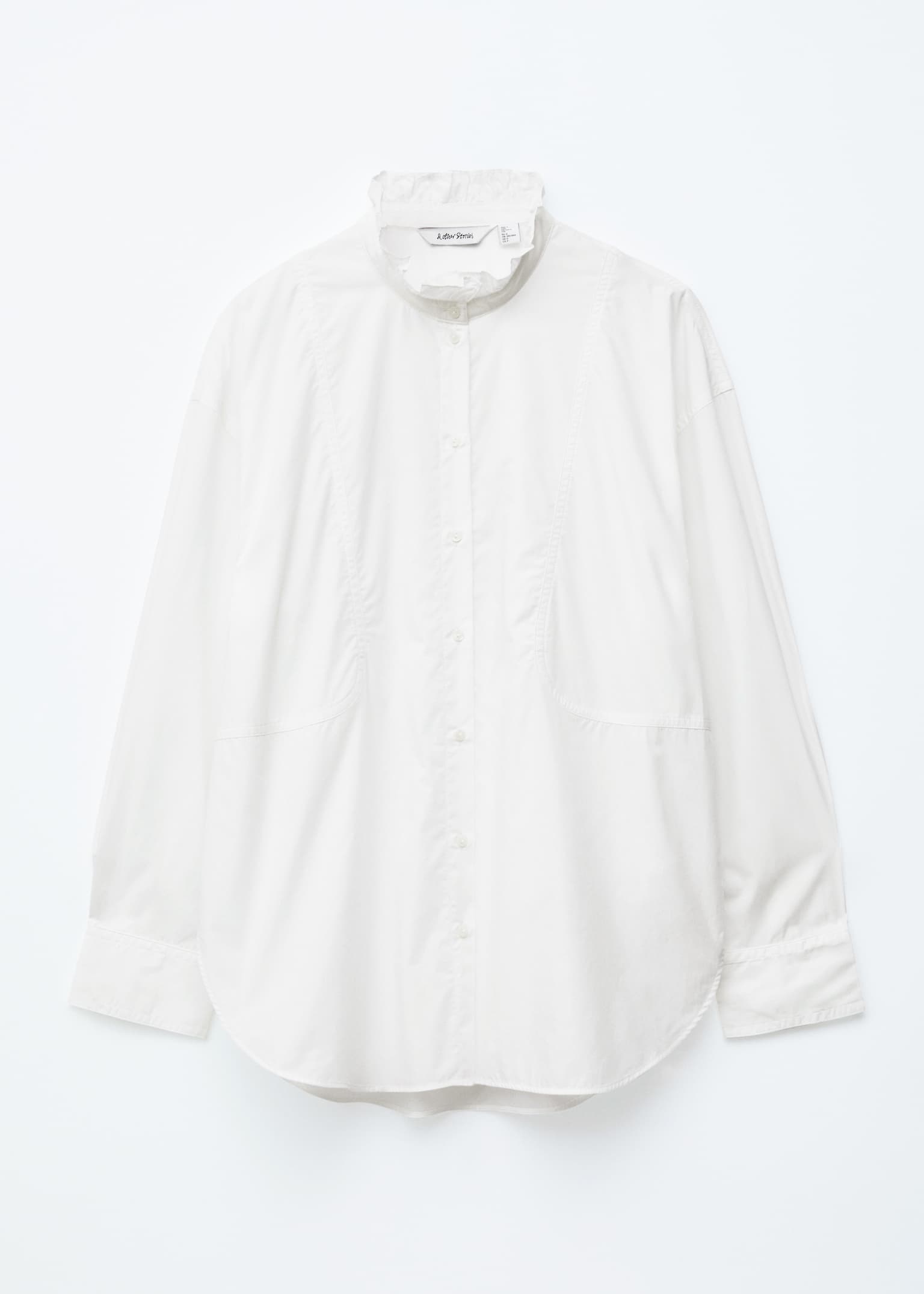 Chemise longue en coton à col montant - Blanc/Bleu clair - 2