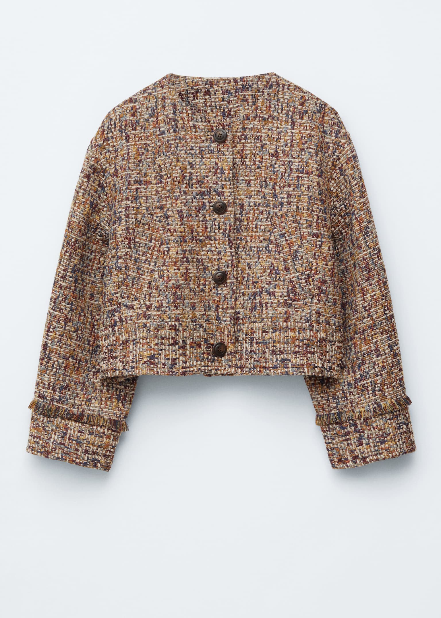 Cropped Bouclé Jacket - Melange Pattern - 2