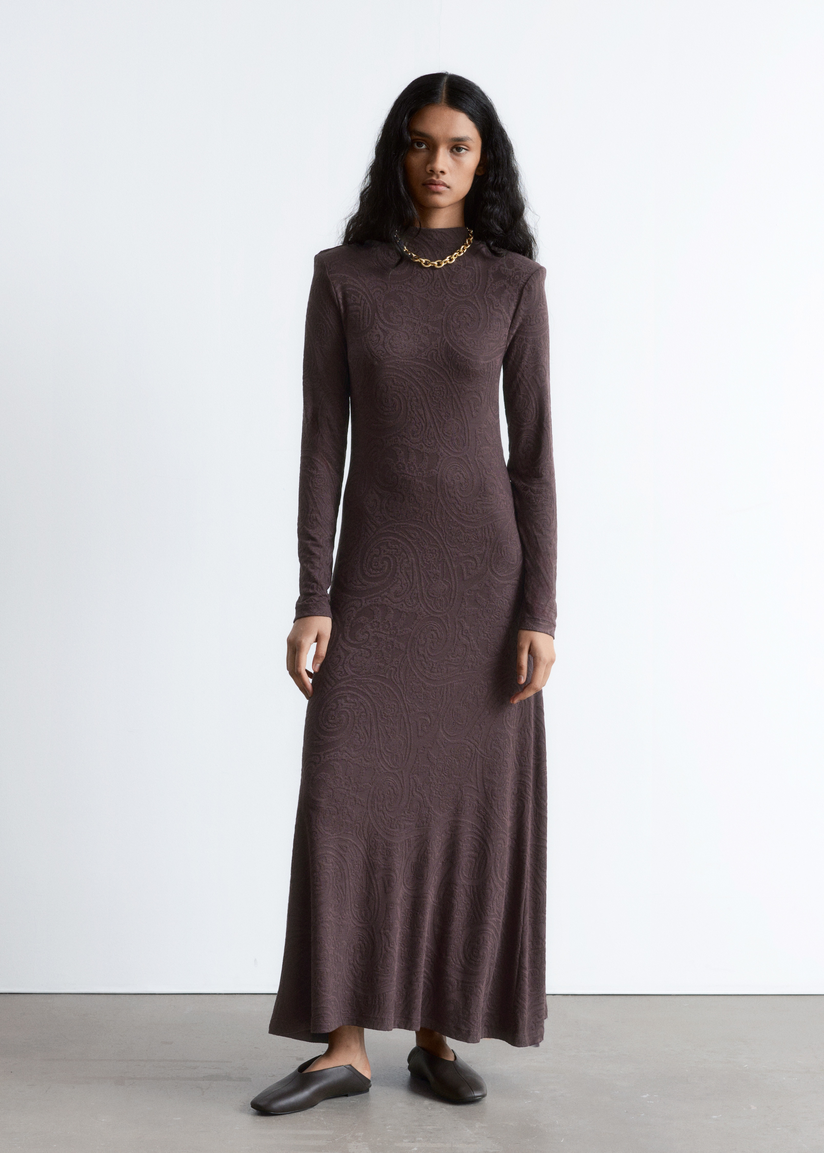 Jacquard Jersey Maxi Dress - Paisley maro închis