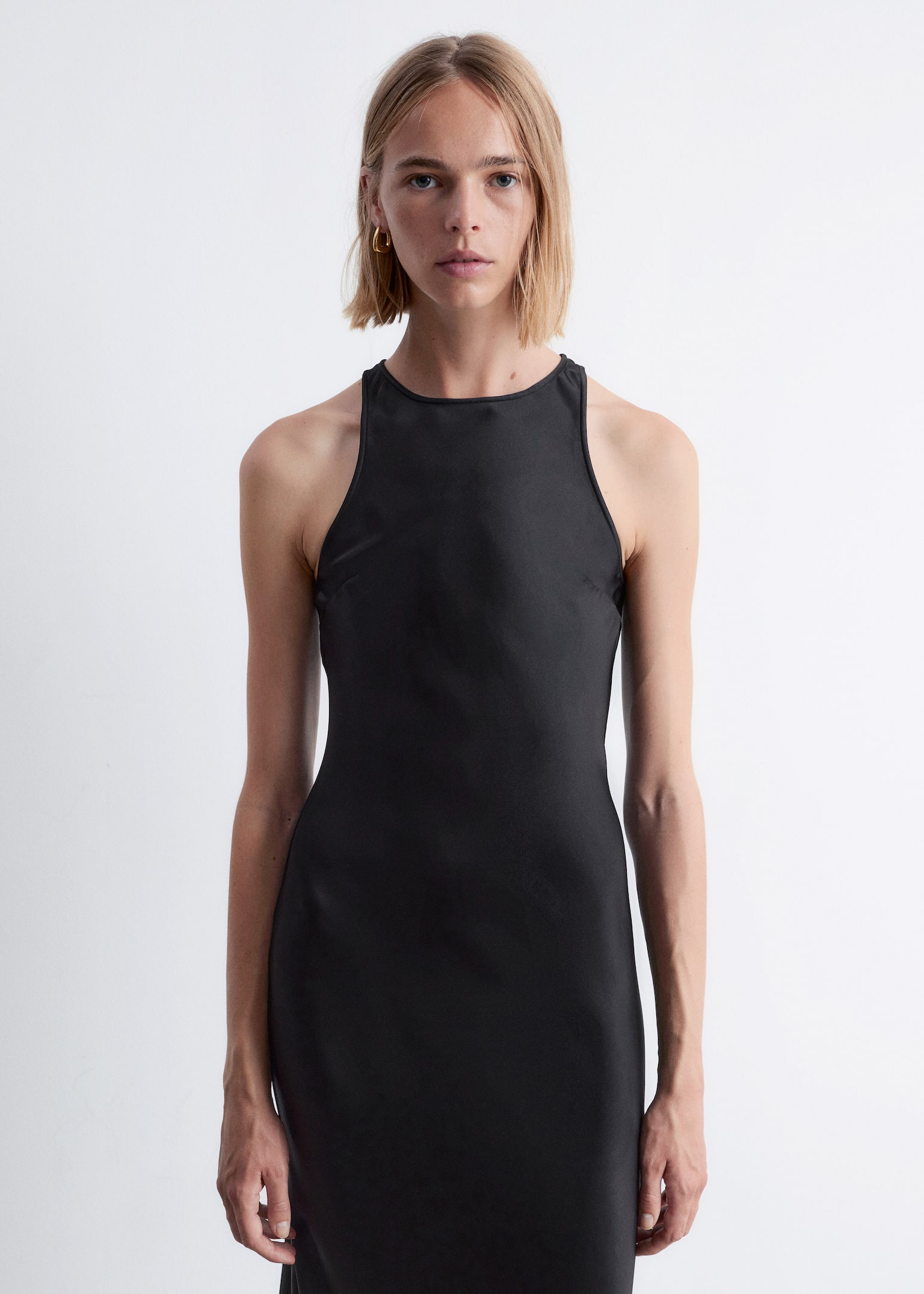 Mouwloze satijnen midi-jurk - Zwart/Roze/Medium blauw/Donkerbruin/Donkerroze - 4