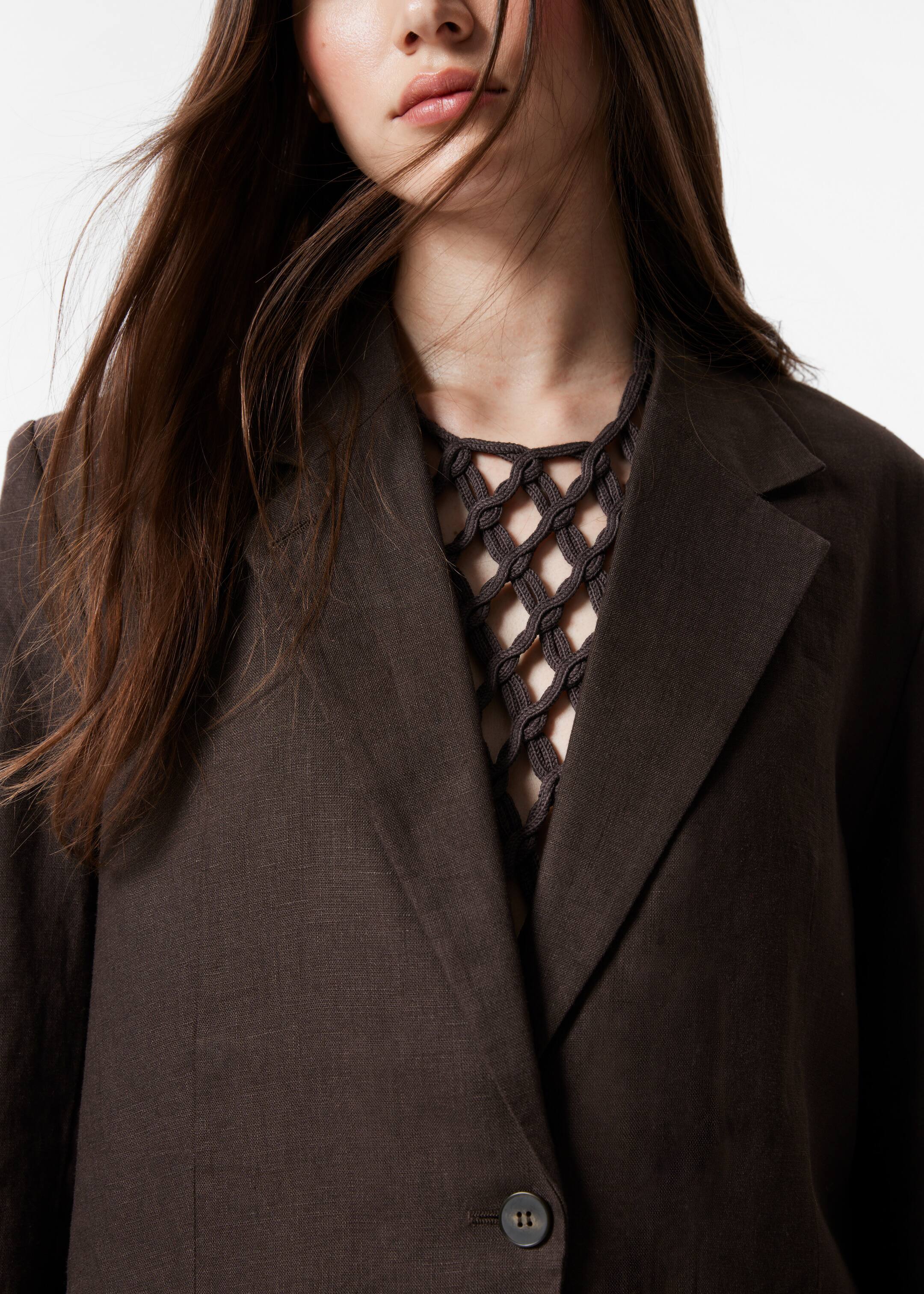 Grotere afbeelding bekijken: Single-Breasted Linen Blazer - Donkerbruin - DAMES | H&M BE 3