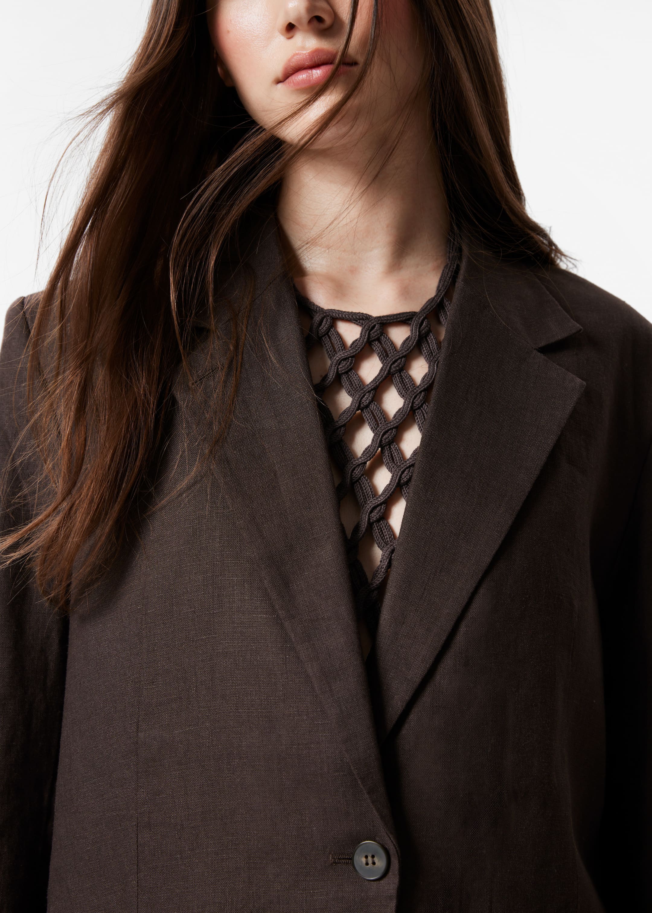 Grotere afbeelding bekijken: Single-breasted linnen blazer - Donkerbruin - DAMES | H&M NL 3