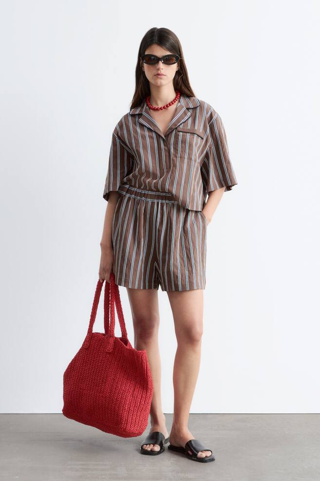 Voluminous Boxer-Style Shorts - Brown/Stripes - 1