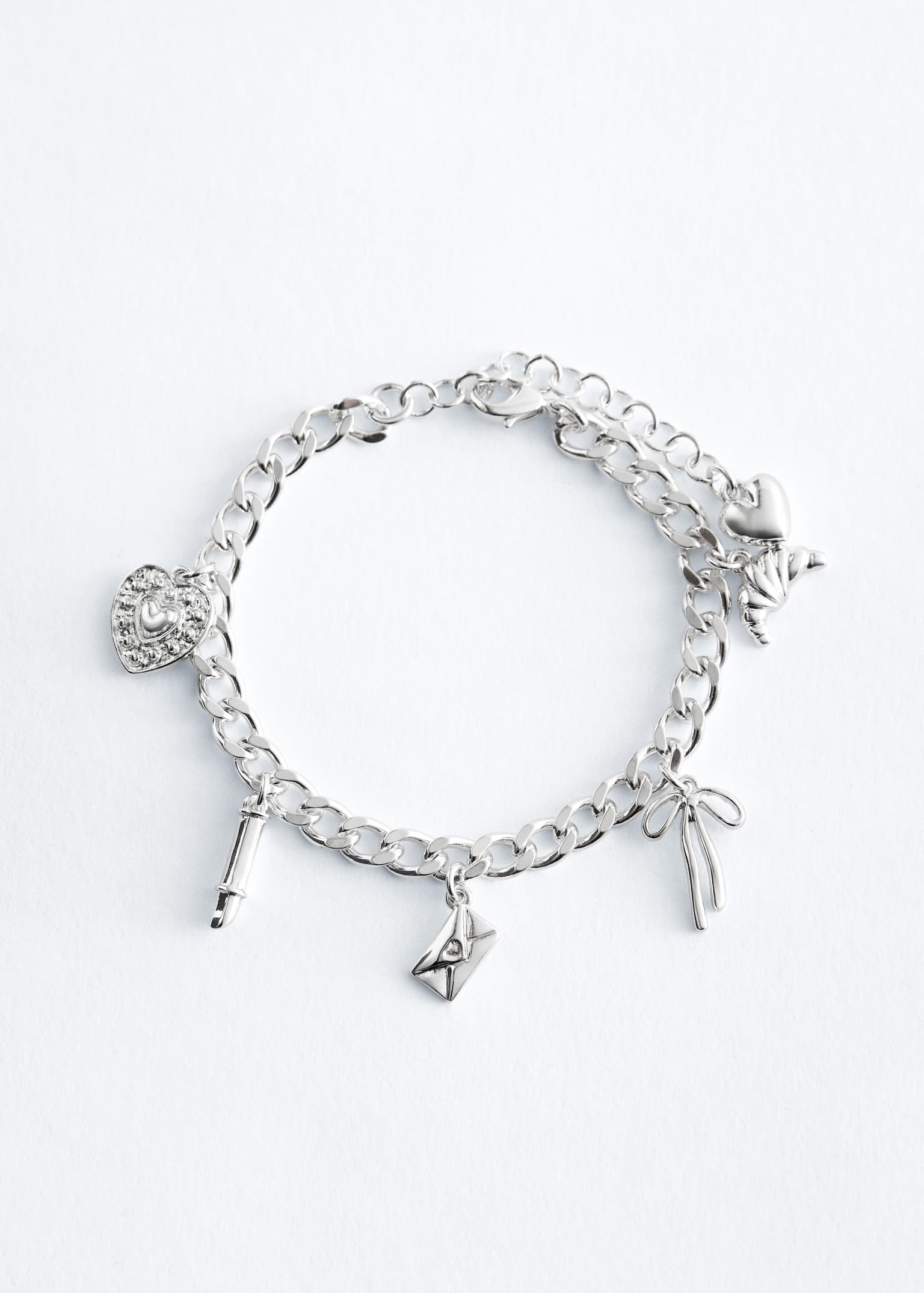 Gliederarmband mit Panzerkette und Anhänger - Silber/Gold