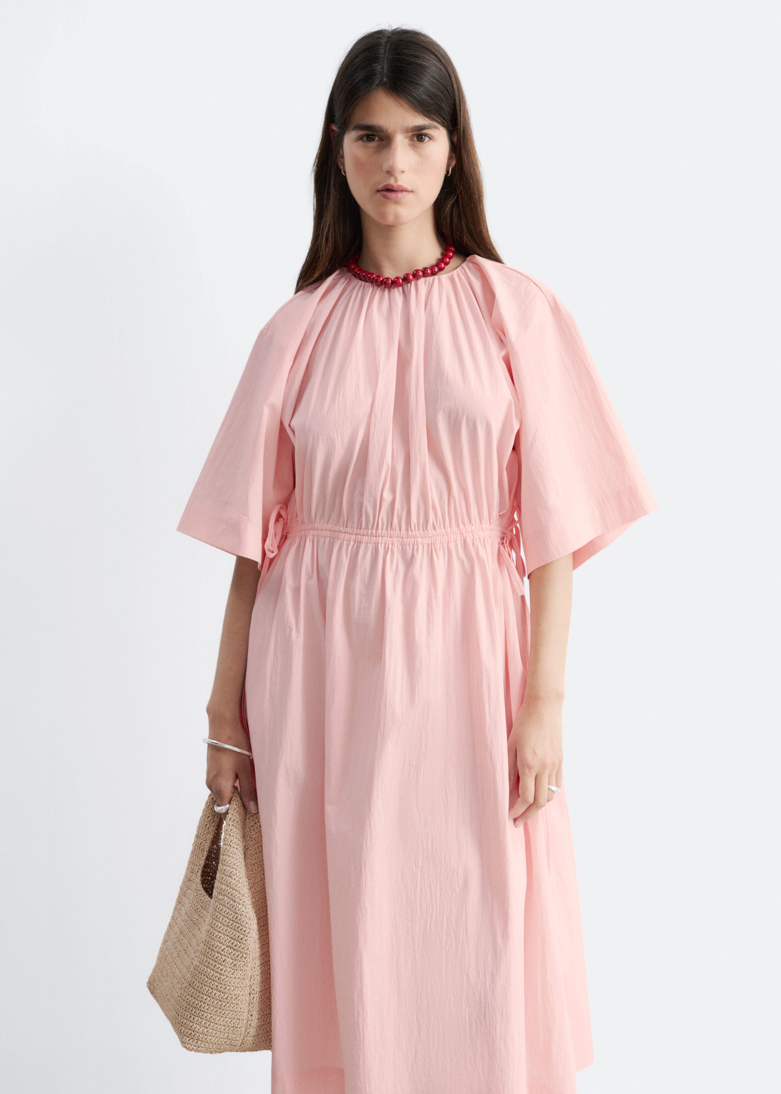 Drawstring Midi Dress - Beige - Lookbook