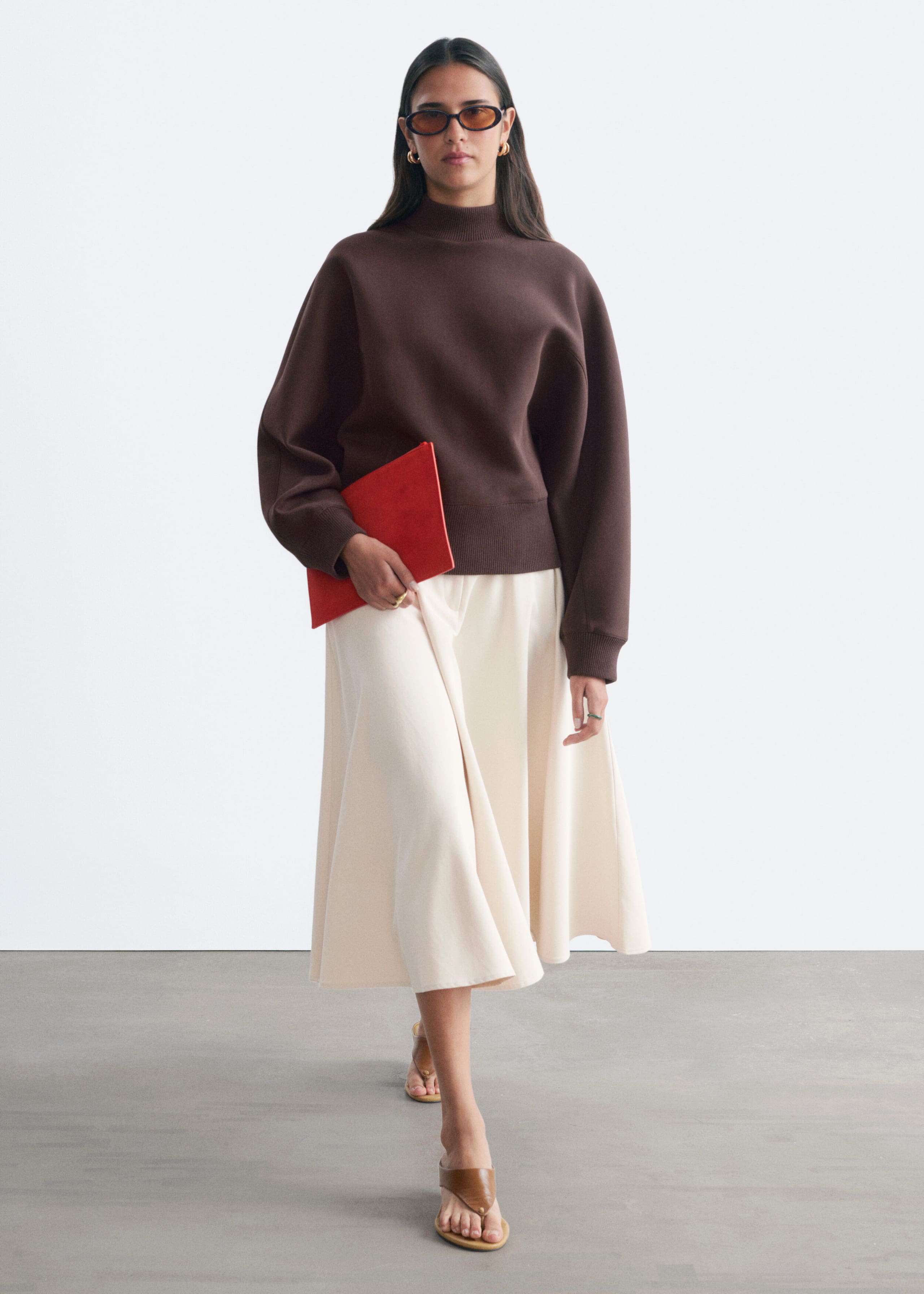 Mock Neck Scuba Sweatshirt - Dark Brown - Lookbook
