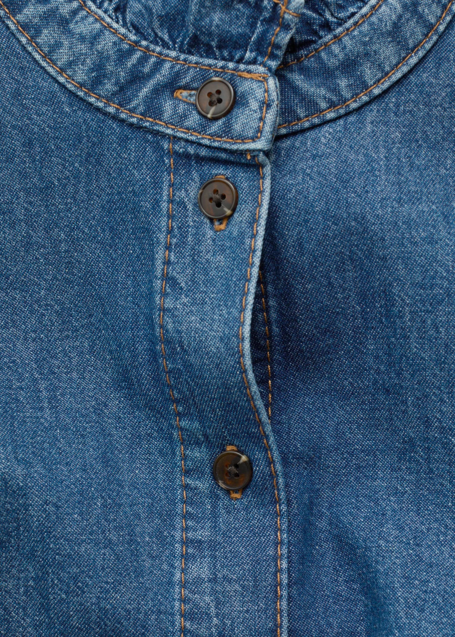 Blouse en denim à col volanté - Bleu moyen/Gris - 5