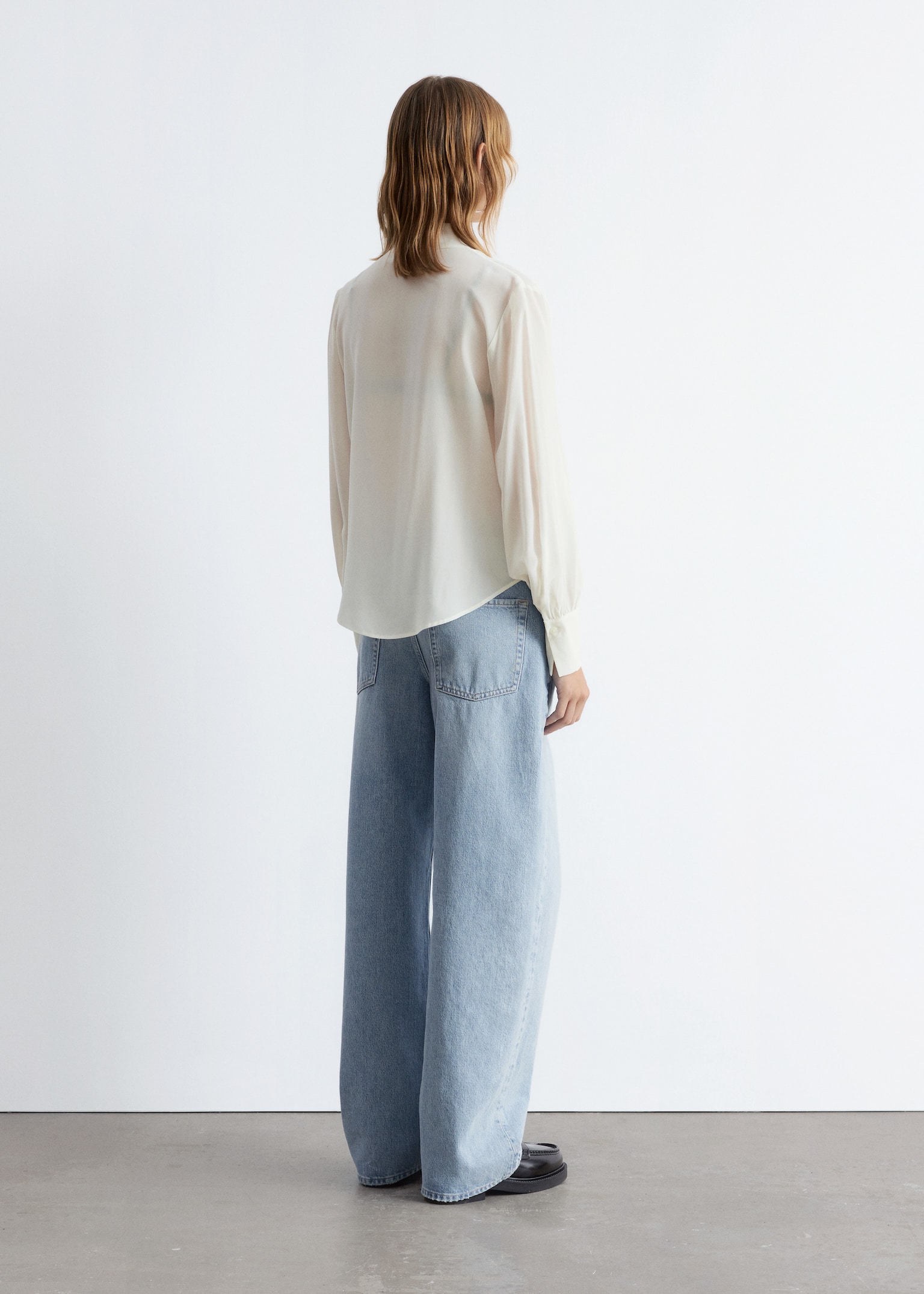 Tie-Neck Silk Blouse - White - 3
