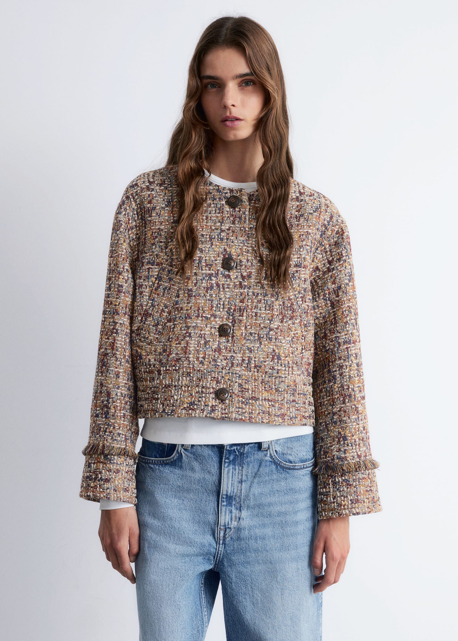 Cropped Bouclé Jacket - Melange Pattern