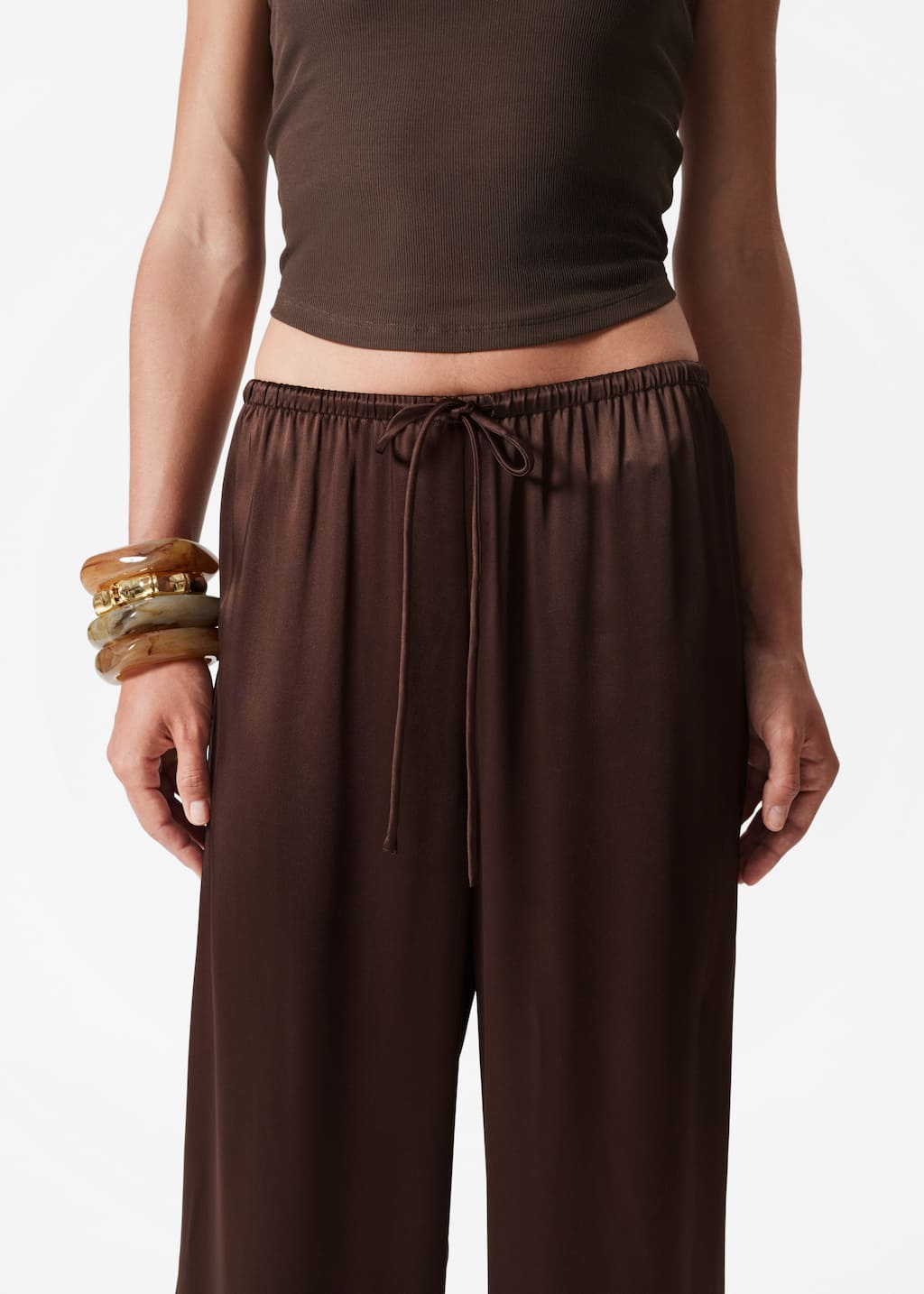 Image of Drawstring Satin Trousers