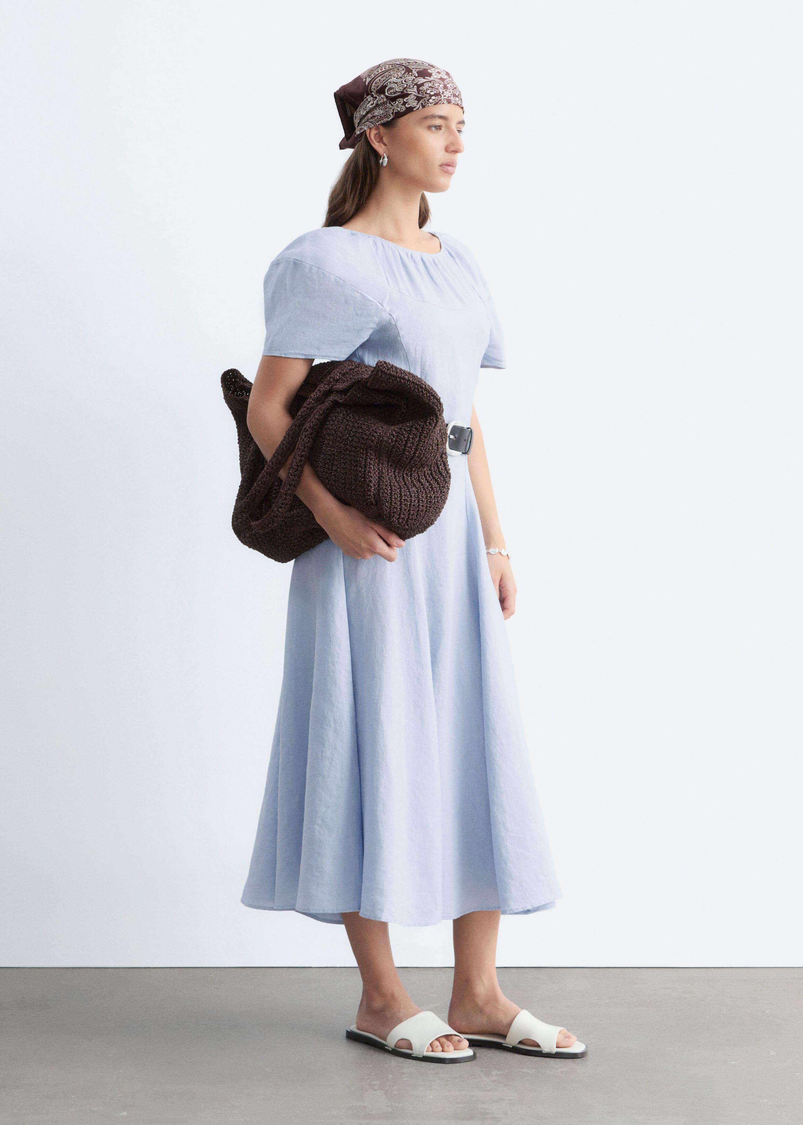 Image of Flared Linen Midi Dress