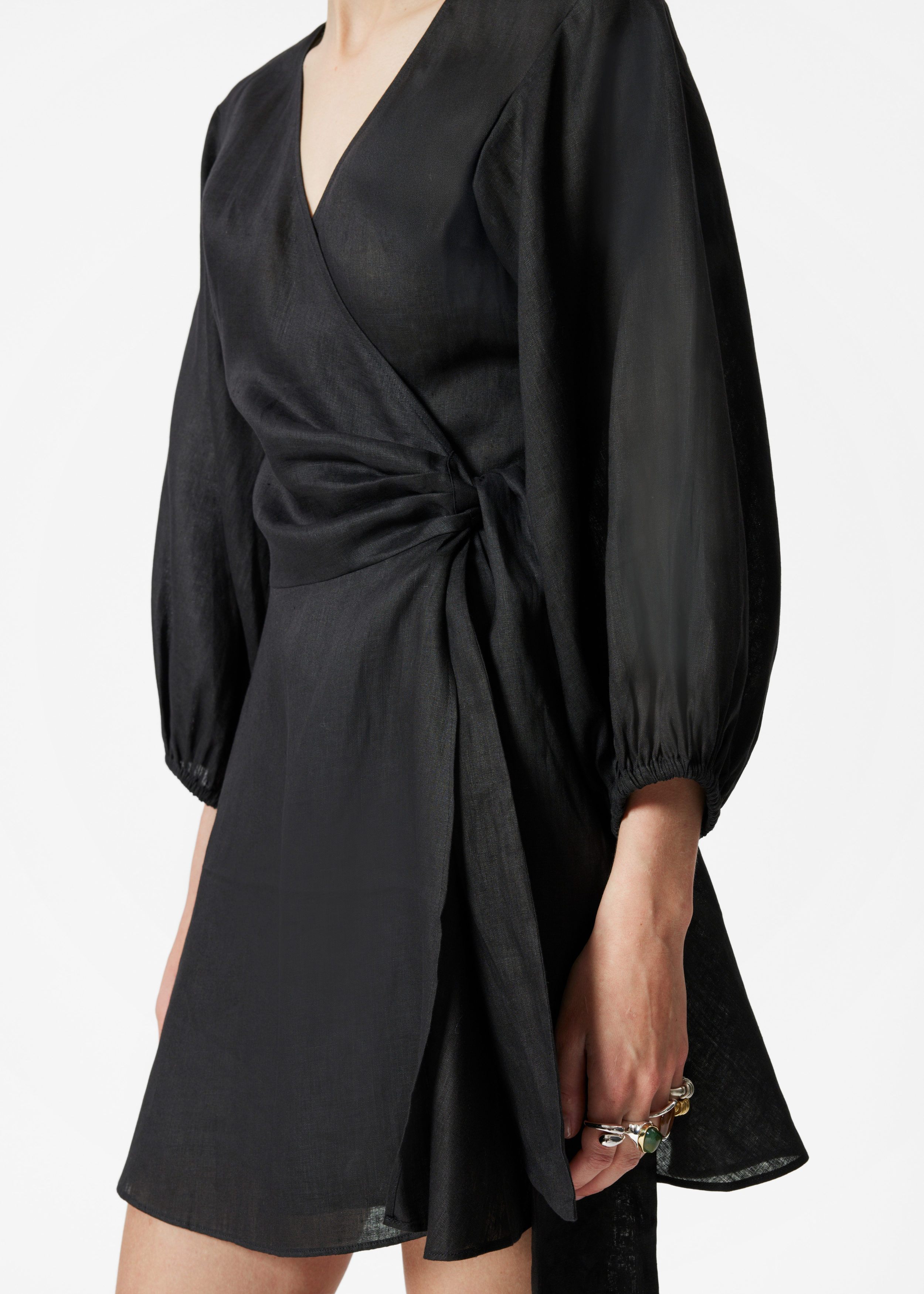 Linen Wrap Mini Dress - Black - & Other Stories US
