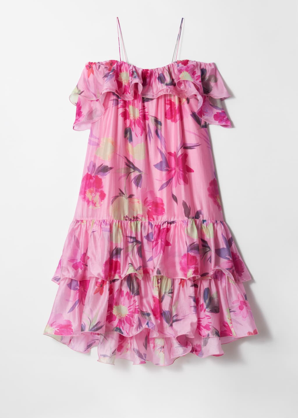 Off-Shoulder Ruffle Maxi Dress - Pink Floral - Still Life