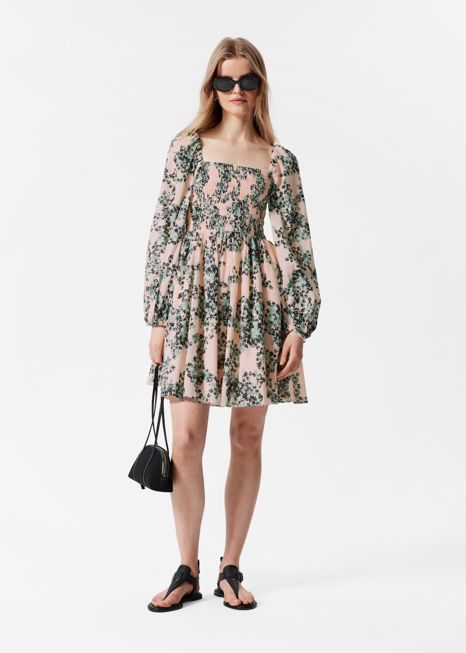 Babydoll Mini Dress - Peach/Green Floral/Μπεζ/Μπλε Λουλουδάτα/Μπλε Λουλουδάτο