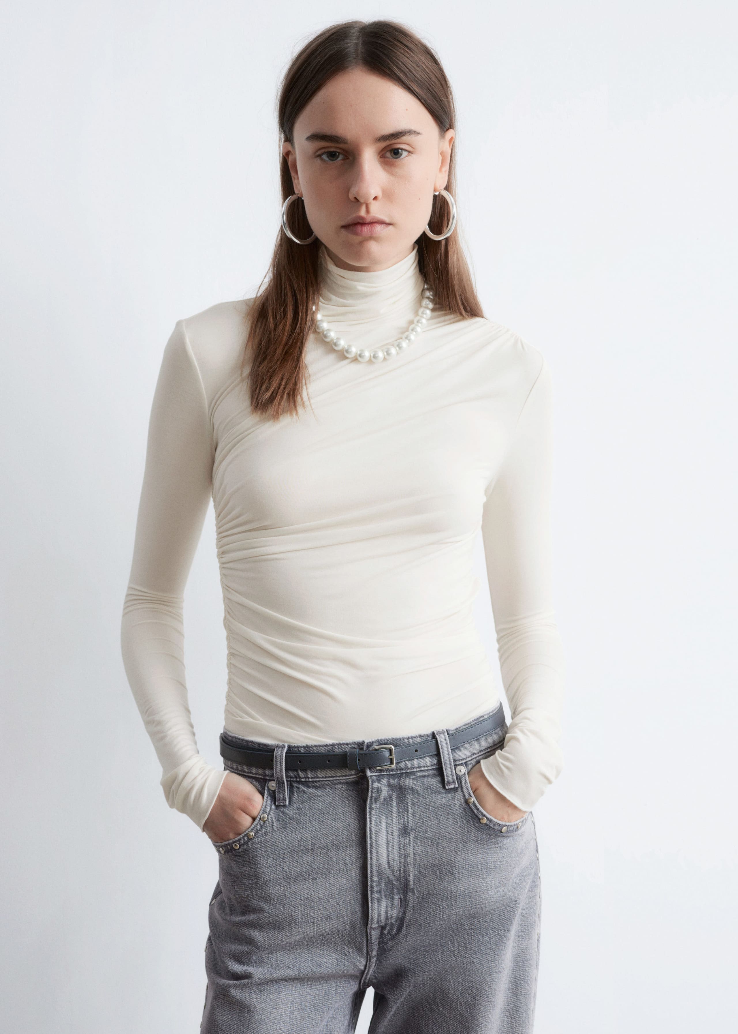 Draped Turtleneck Top - Red - Lookbook