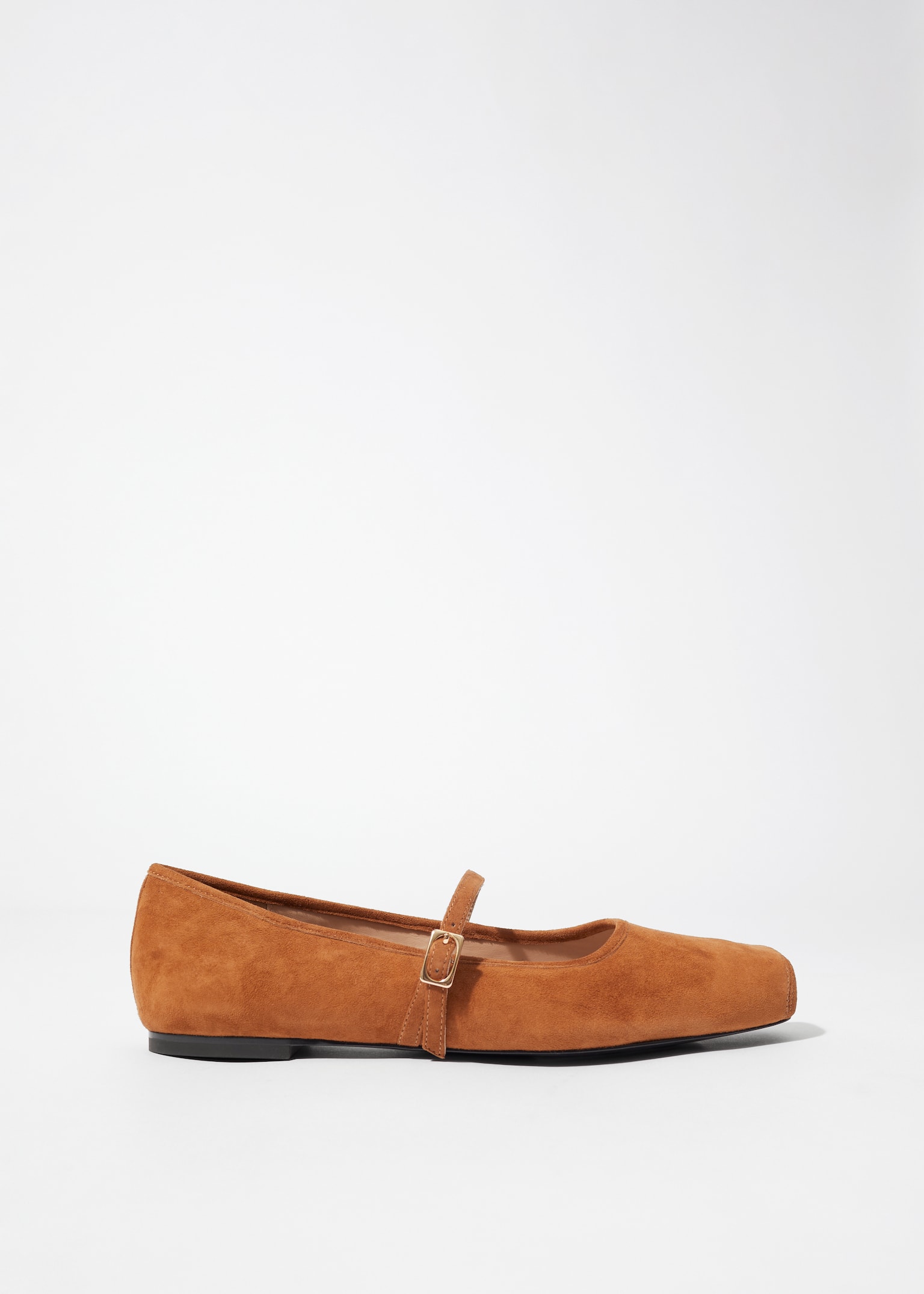 Square-Toe Ballet Flats - Καφέ Σουέτ