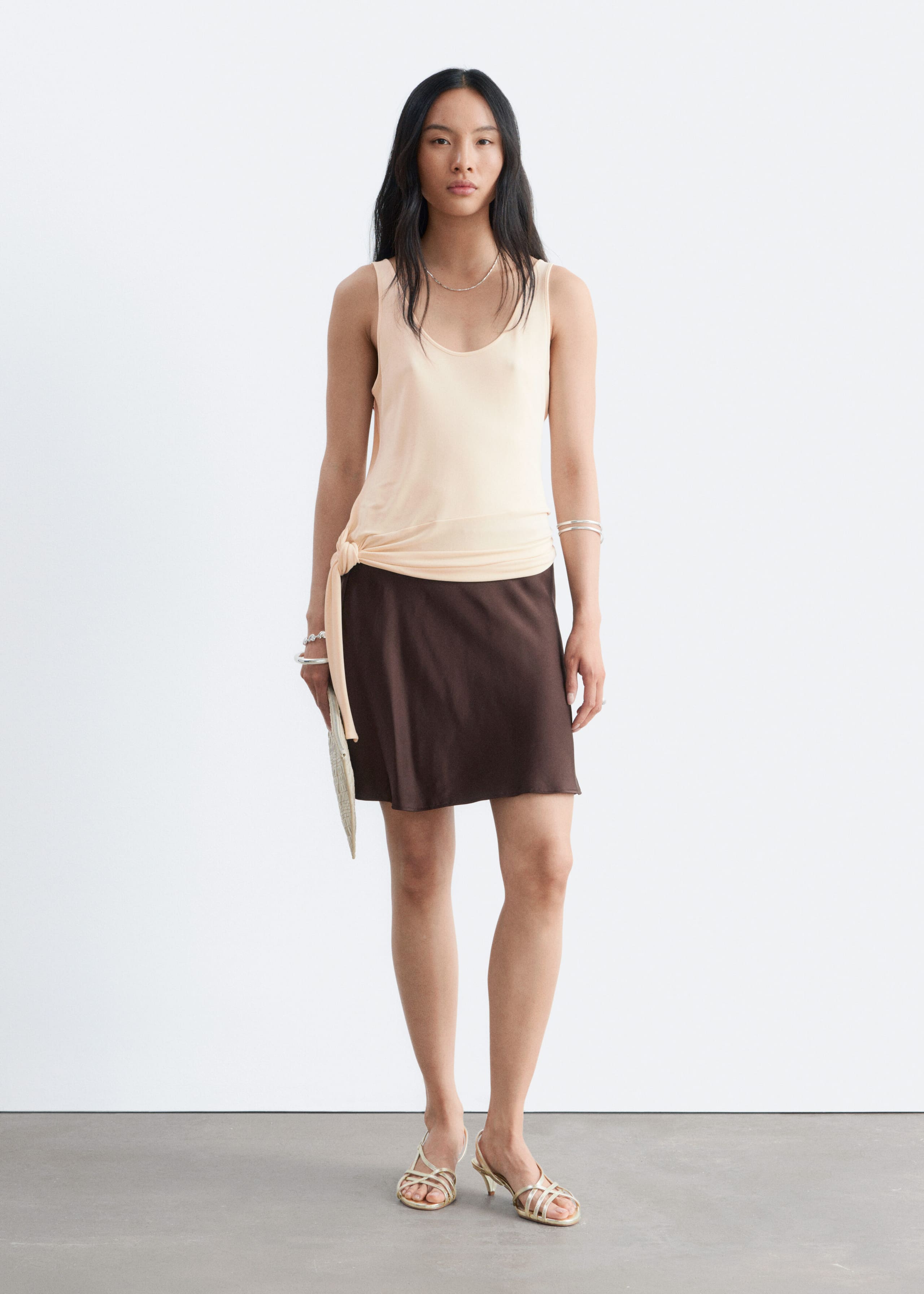 Knot-Detail Scoop-Neck Top - Light Beige - Lookbook