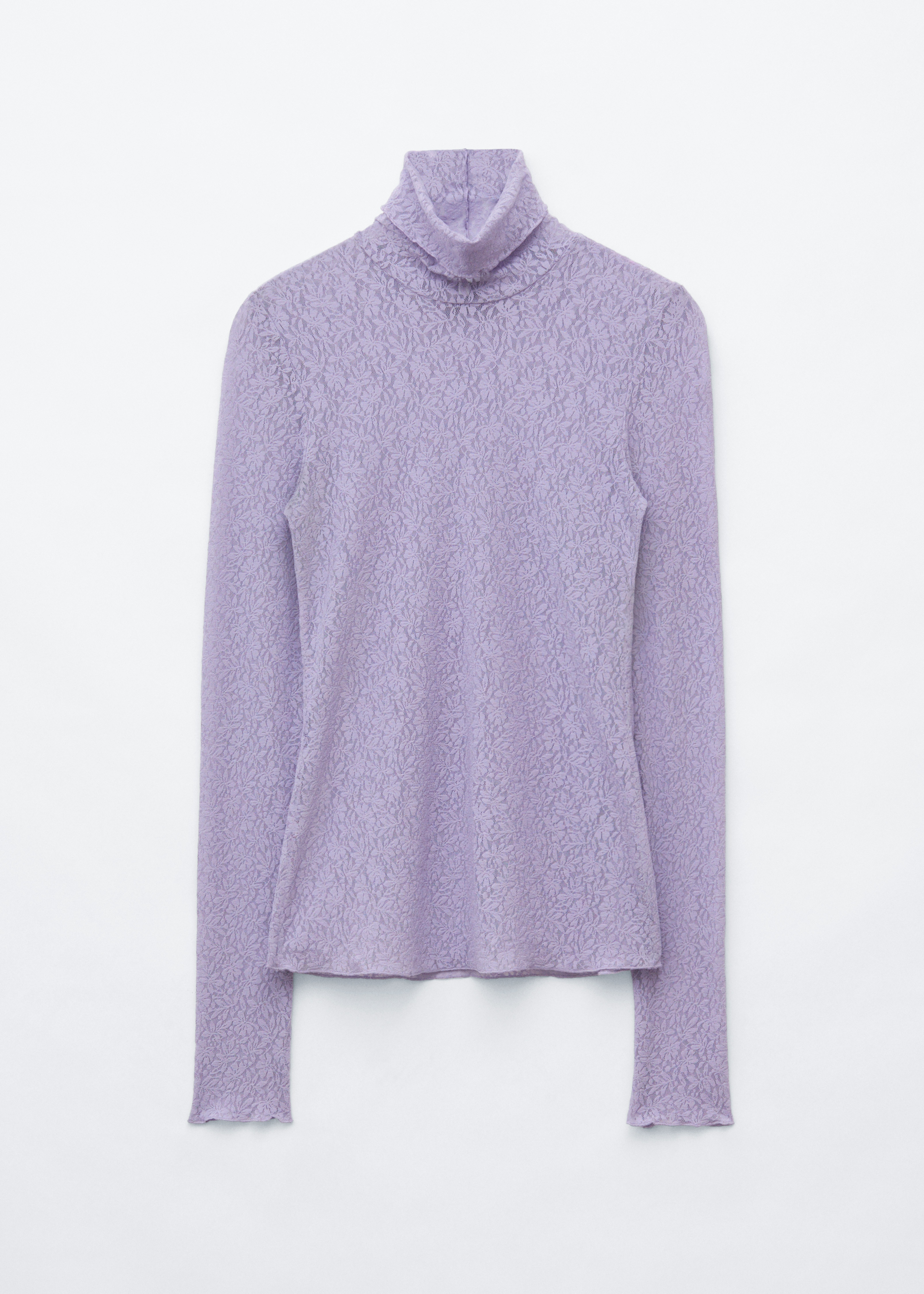 Kanten top met colkraag - Lila/Zwart/Wit