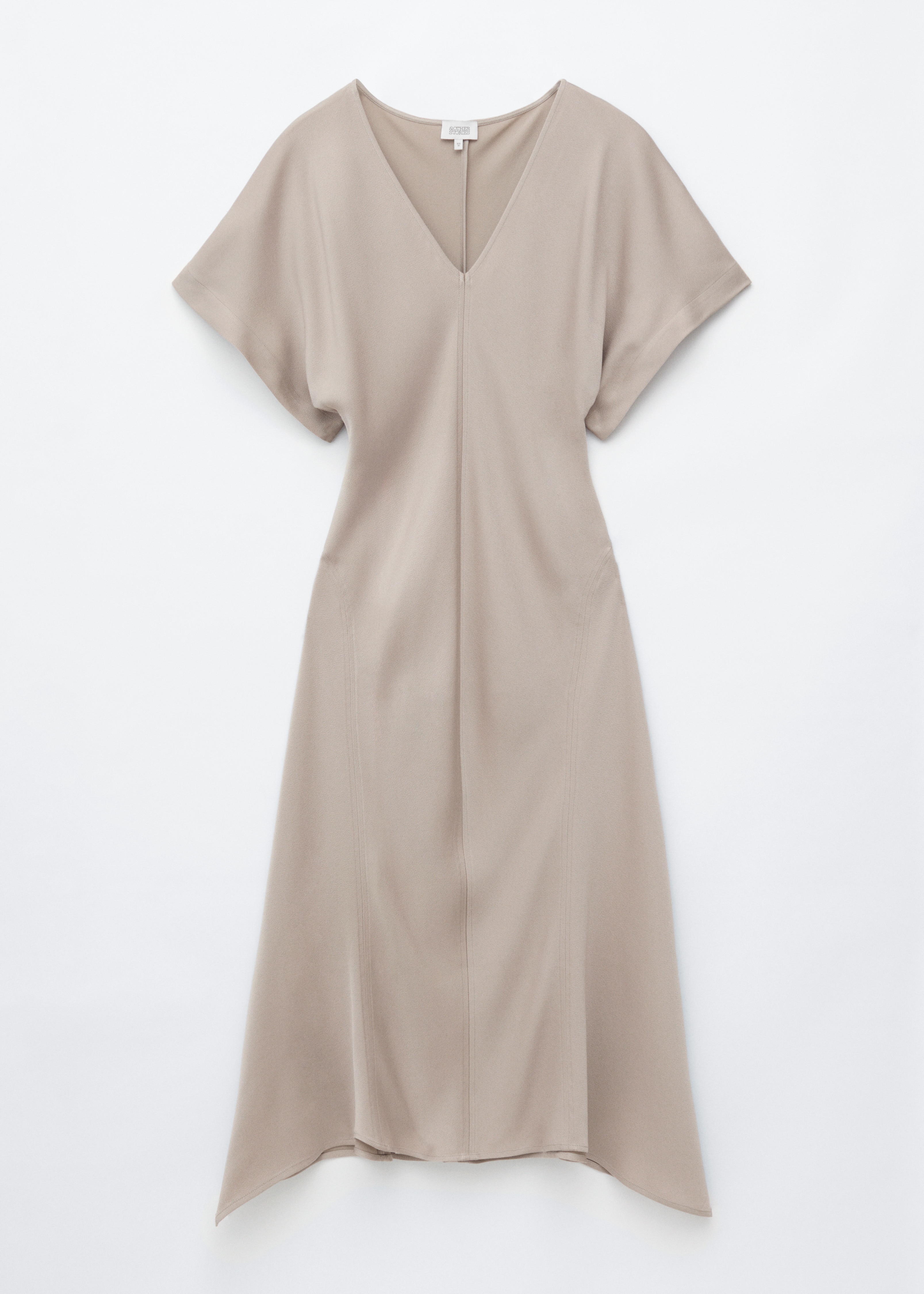 V-Neck Maxi Dress - Stone Beige/Red/Brown