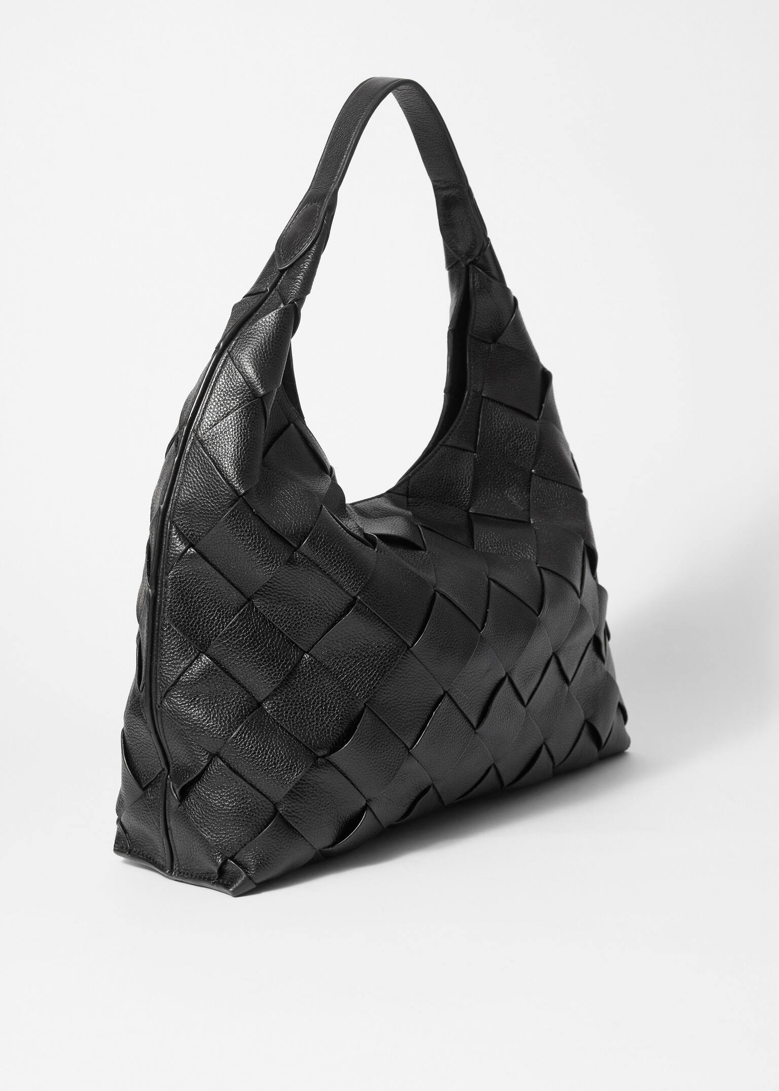 Pleciona skórzana torba - Czarny - 3