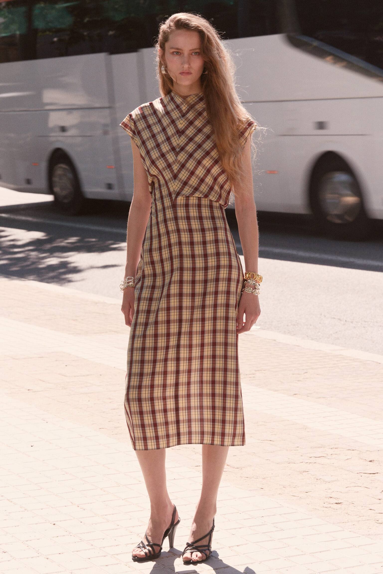 Cap Sleeve Midi Dress - Dark Red/Yellow - 1