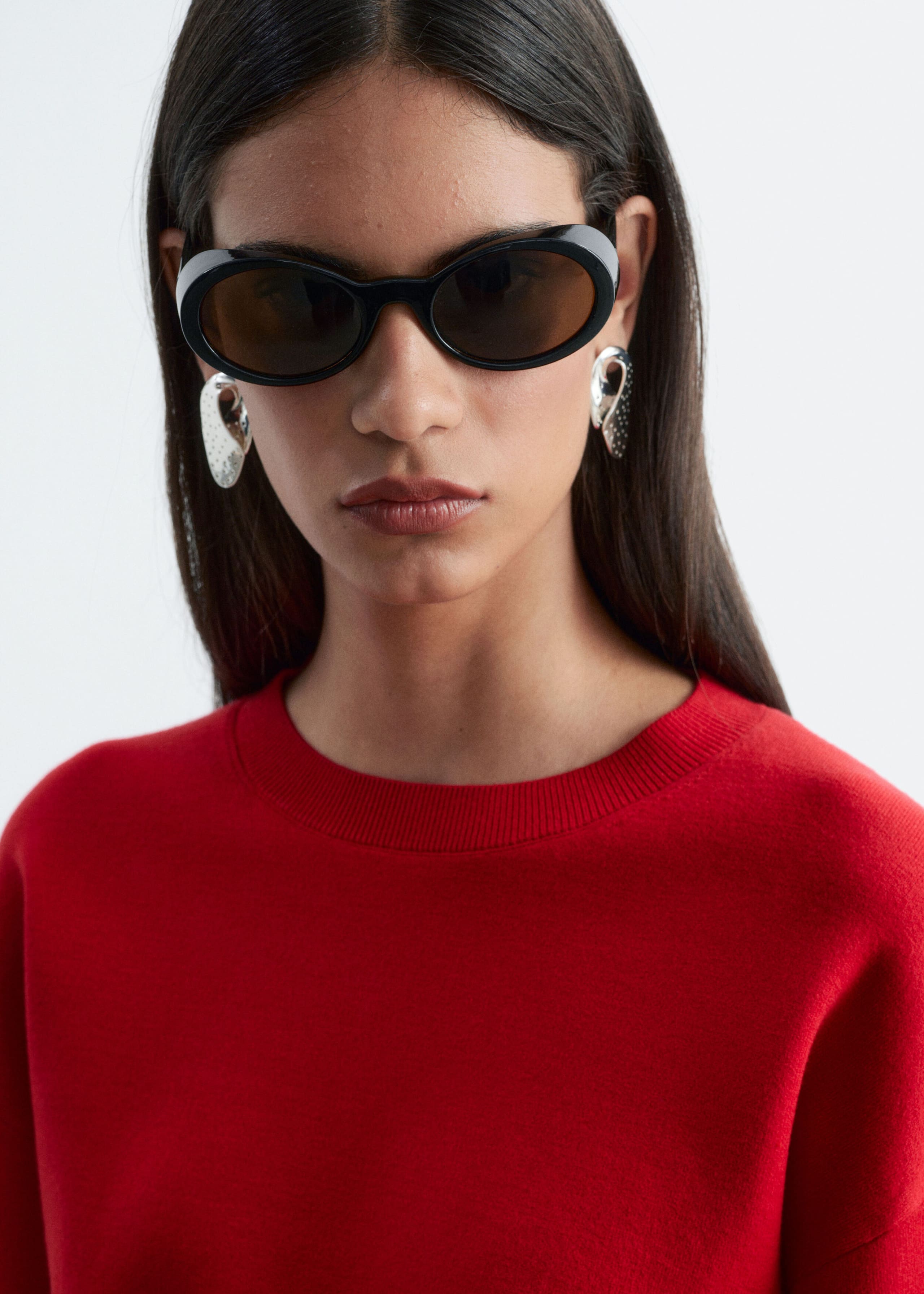 Rib-Trim Knitted Jumper - Red - Lookbook