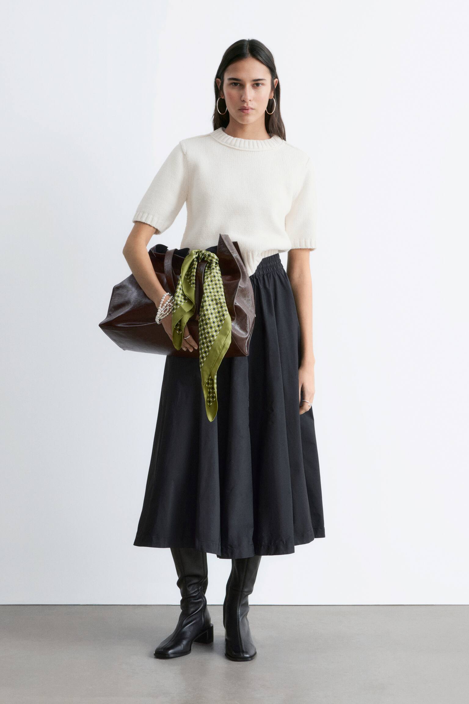 Трикотажна тениска с рипсена плетка - Бяло/Тъмно сиво меланж - 1