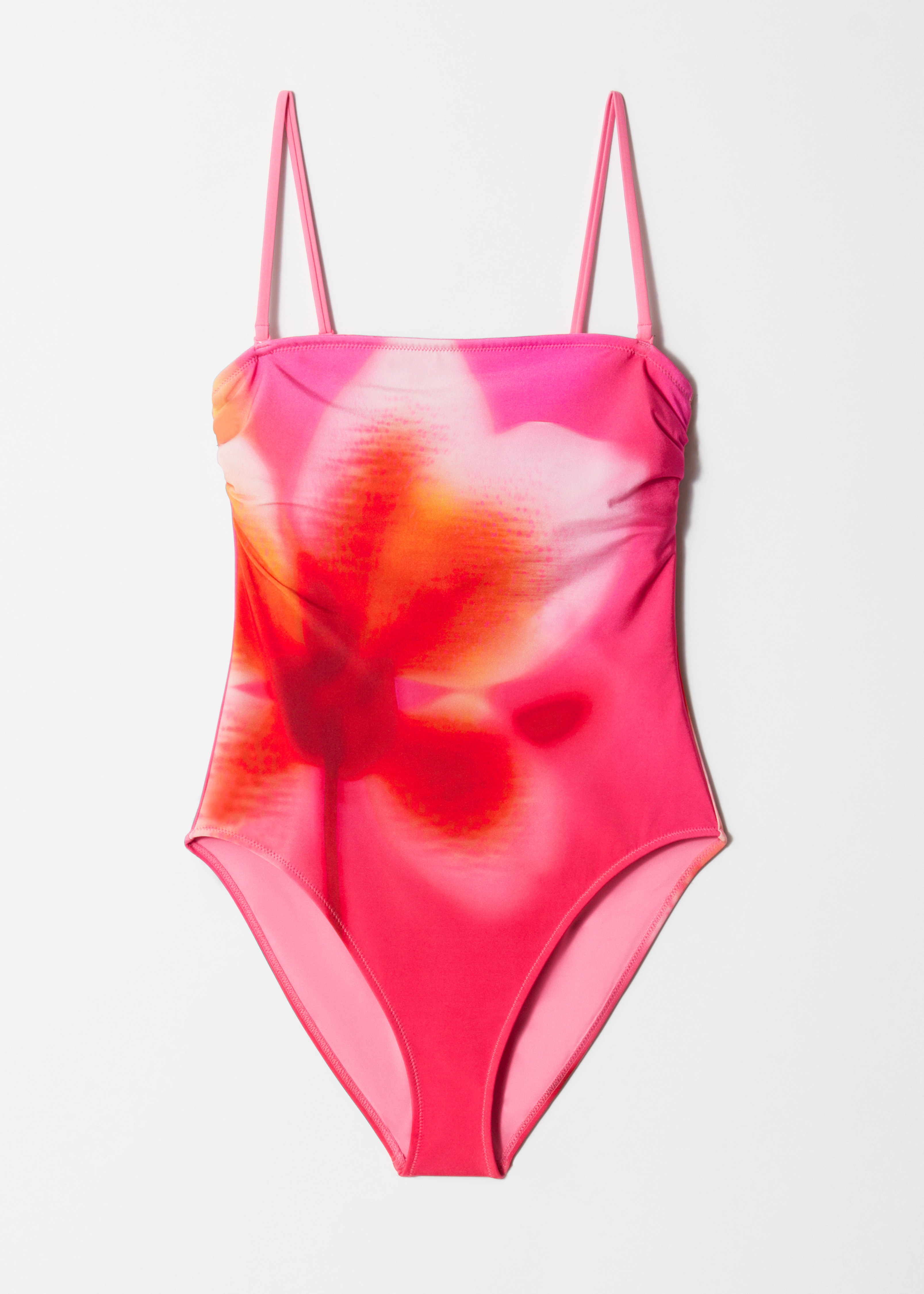 Maillot de bain à bretelles et encolure droite - Motif floral rose
