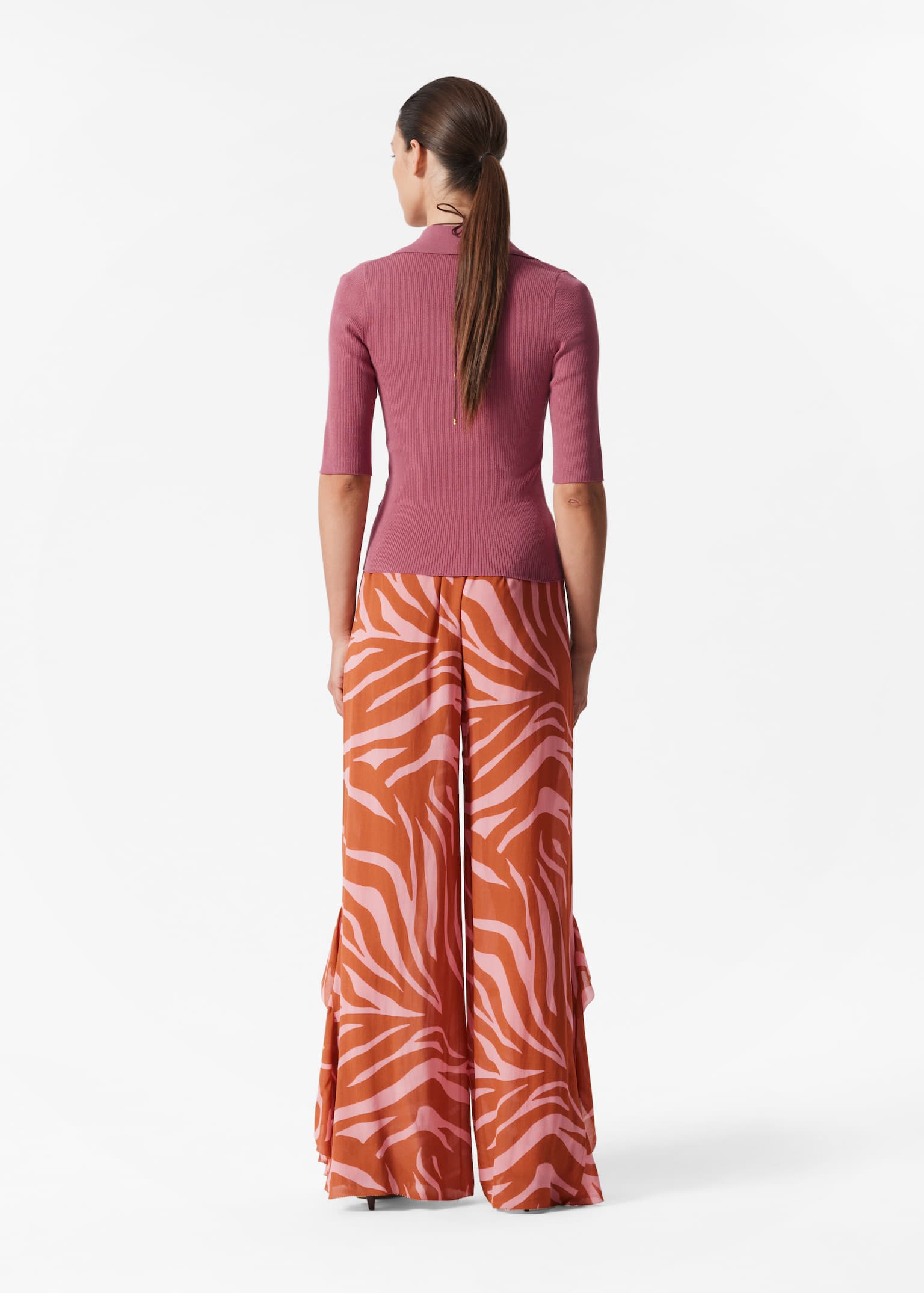Top z krótkim rękawem i kołnierzykiem - Dark Pink/Biały/Ciemnoniebieski - 5