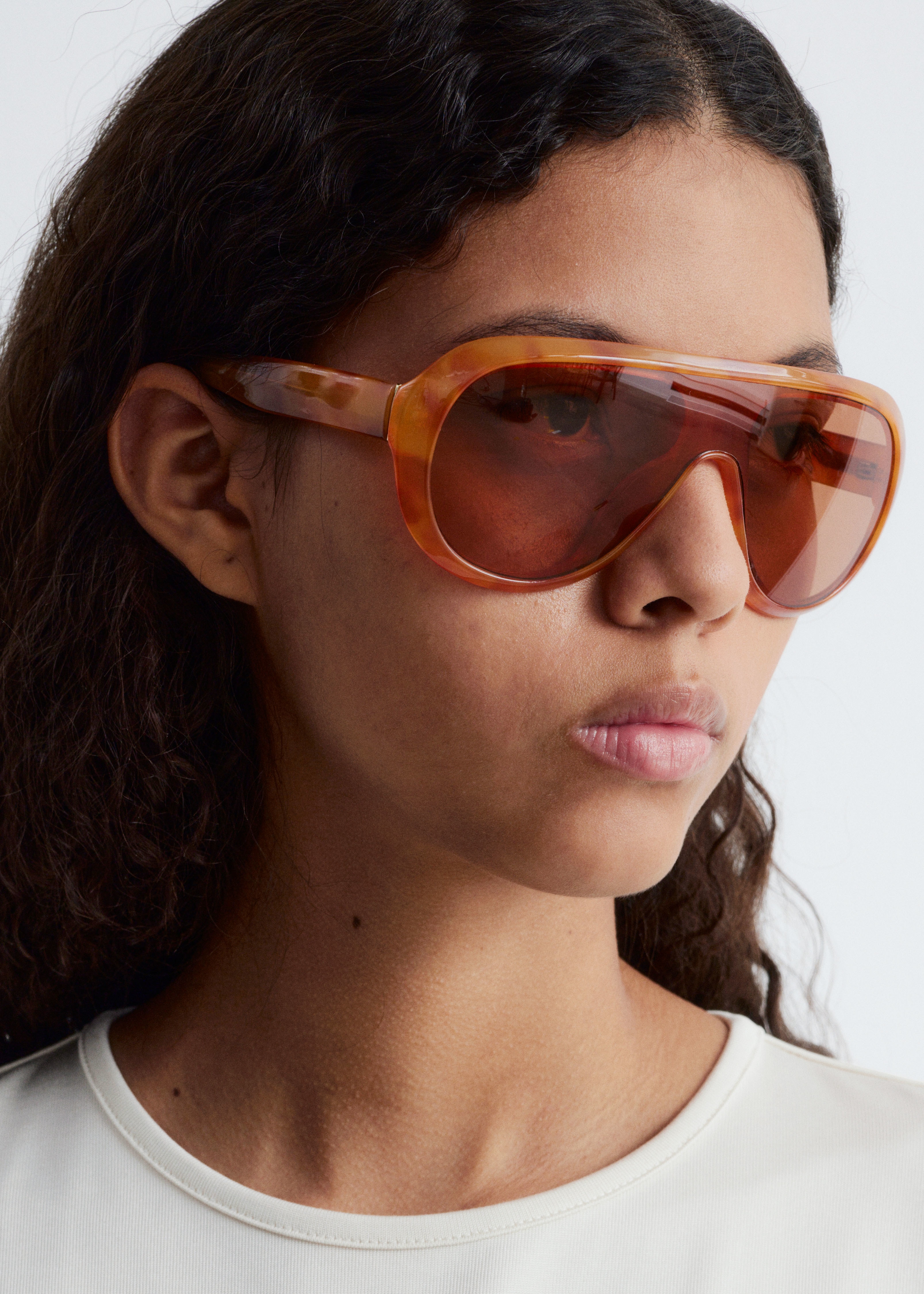 Обемни слънчеви очила с авиаторска рамка - Кафяв меланж