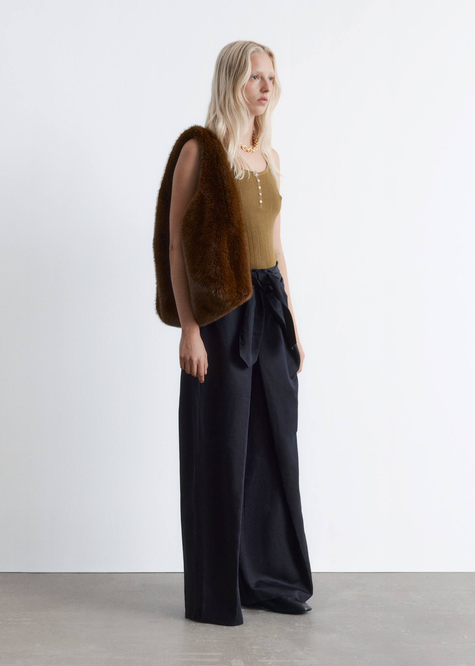Pantaloni Largi cu Nod Frontal - Albastru închis - 3