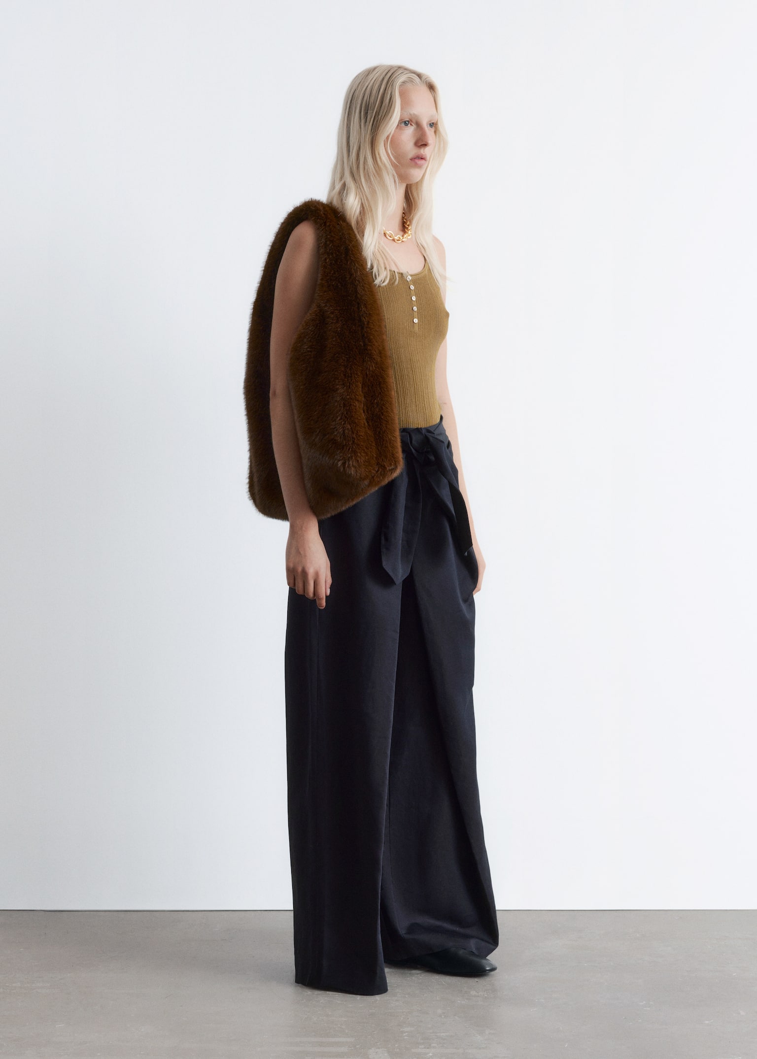 Pantaloni Largi cu Nod Frontal - Albastru închis - 5