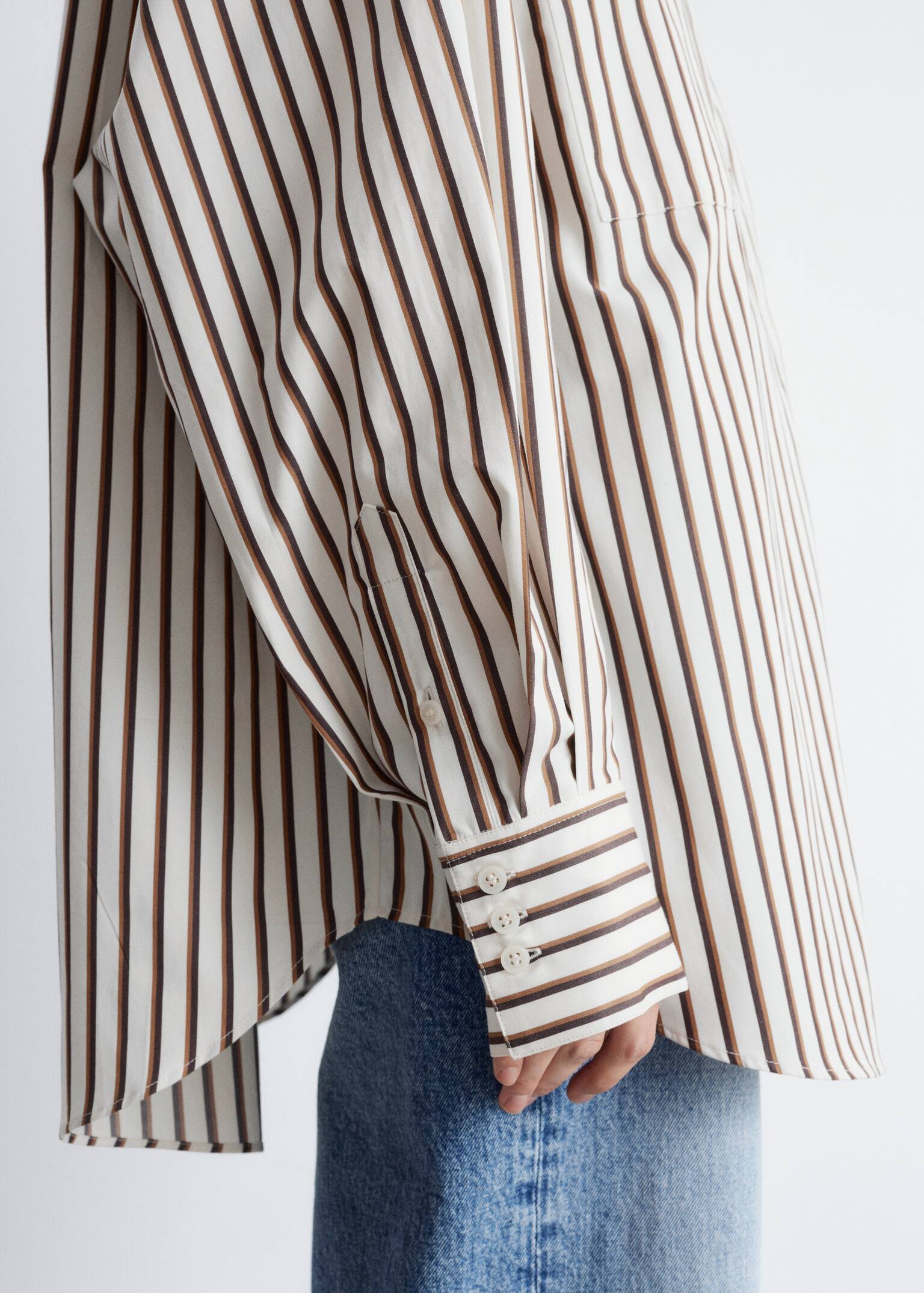 Koszula oversize - Biały/Brązowe paski/Ciemnoczerwony/Różowy - 4