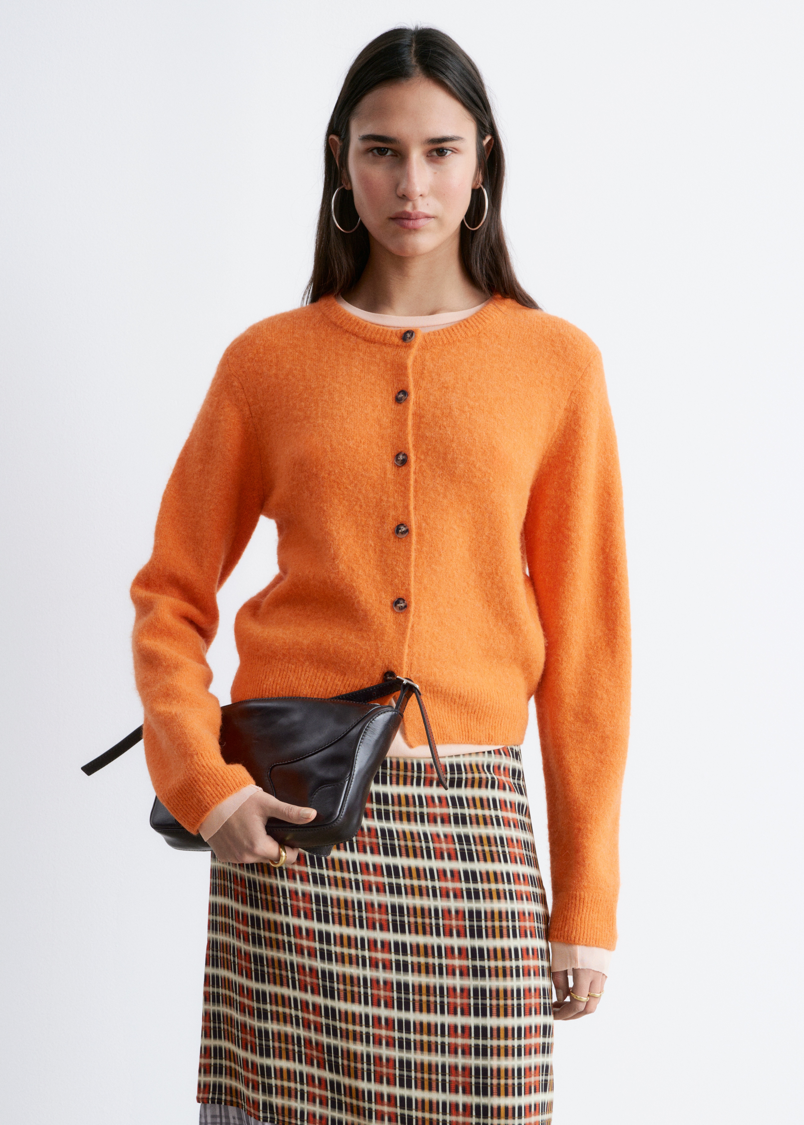 Cardigan en alpaga mélangé - Orange/Marron foncé/Jaune