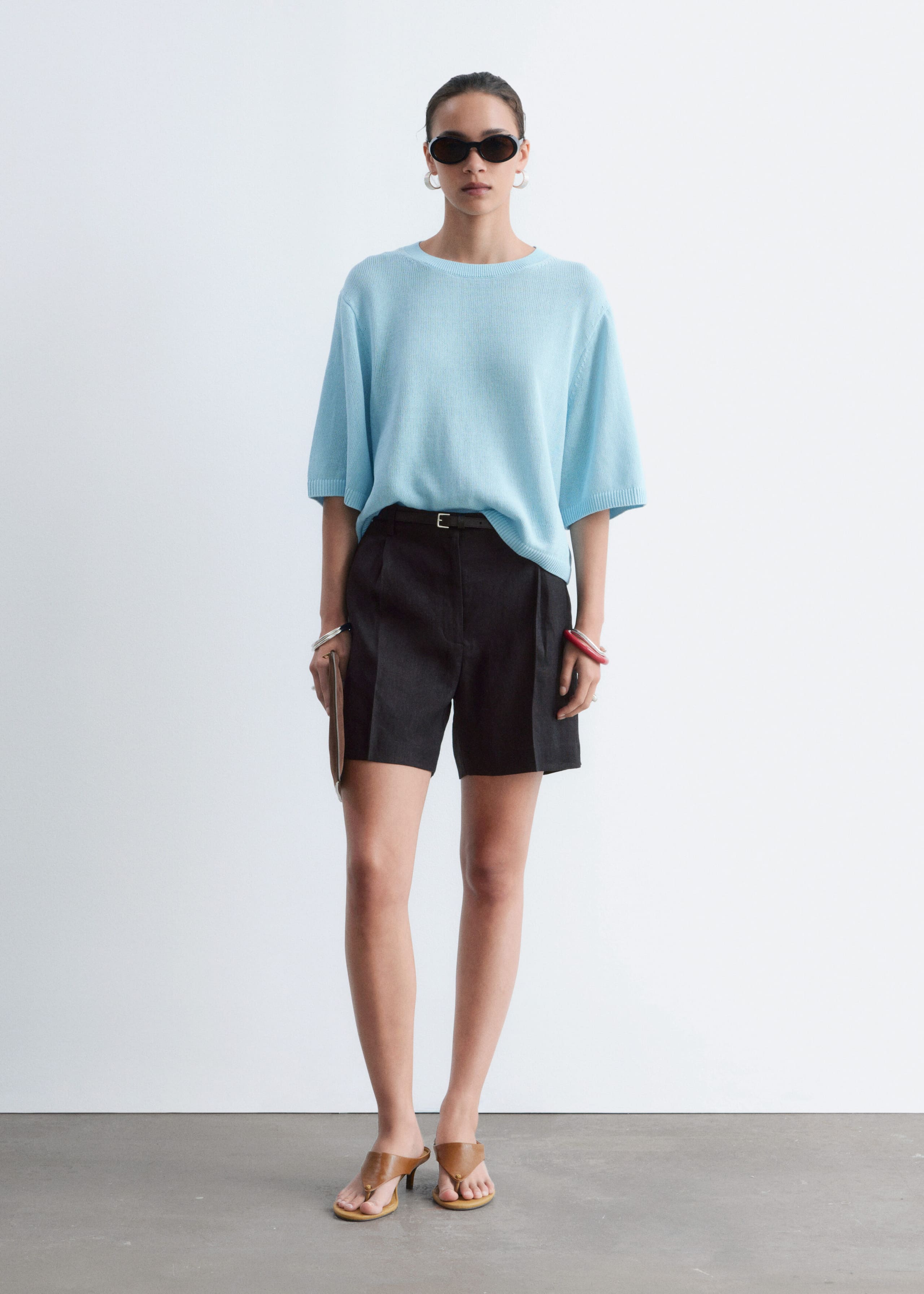 Knitted Cotton T-Shirt - Yellow - Lookbook