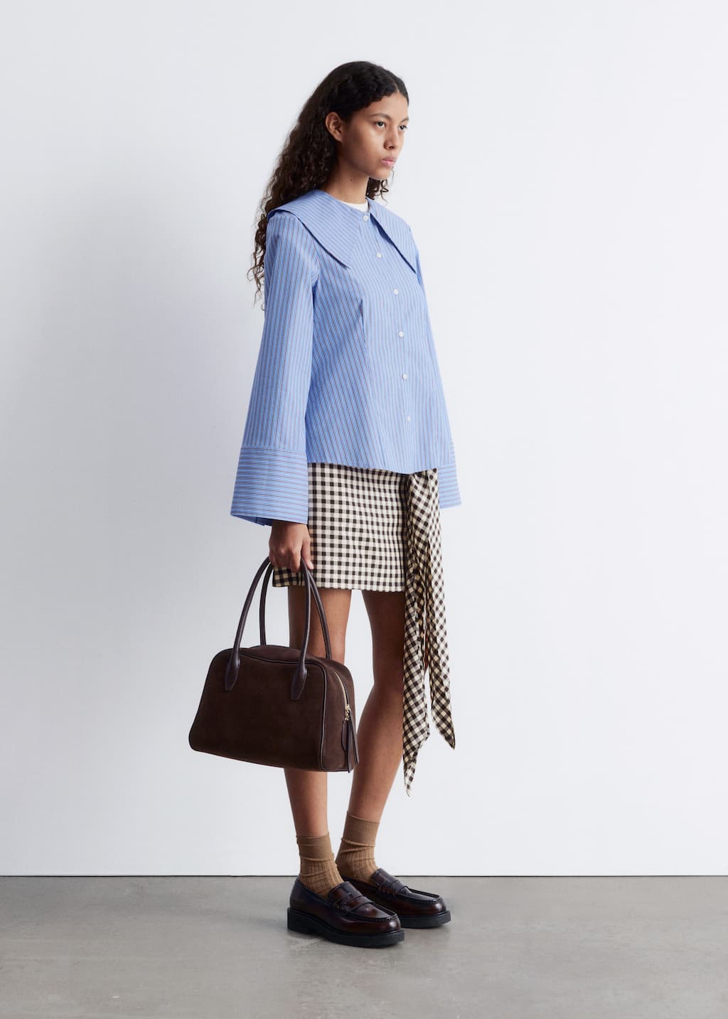 Image of Oversized Collar Striped Shirt