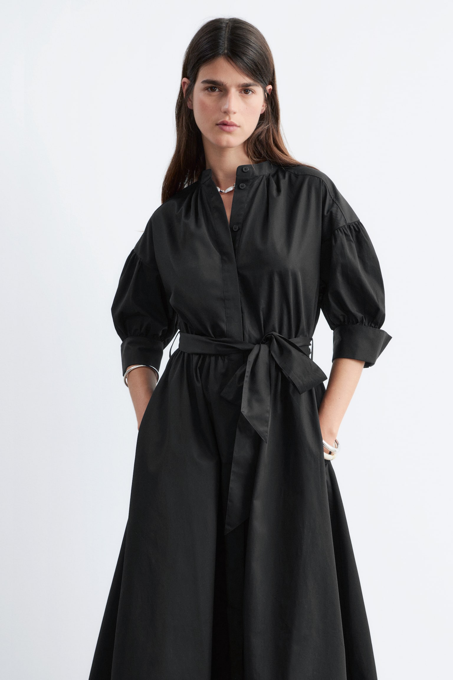 Maxiklänning i bomull-Svart - 4