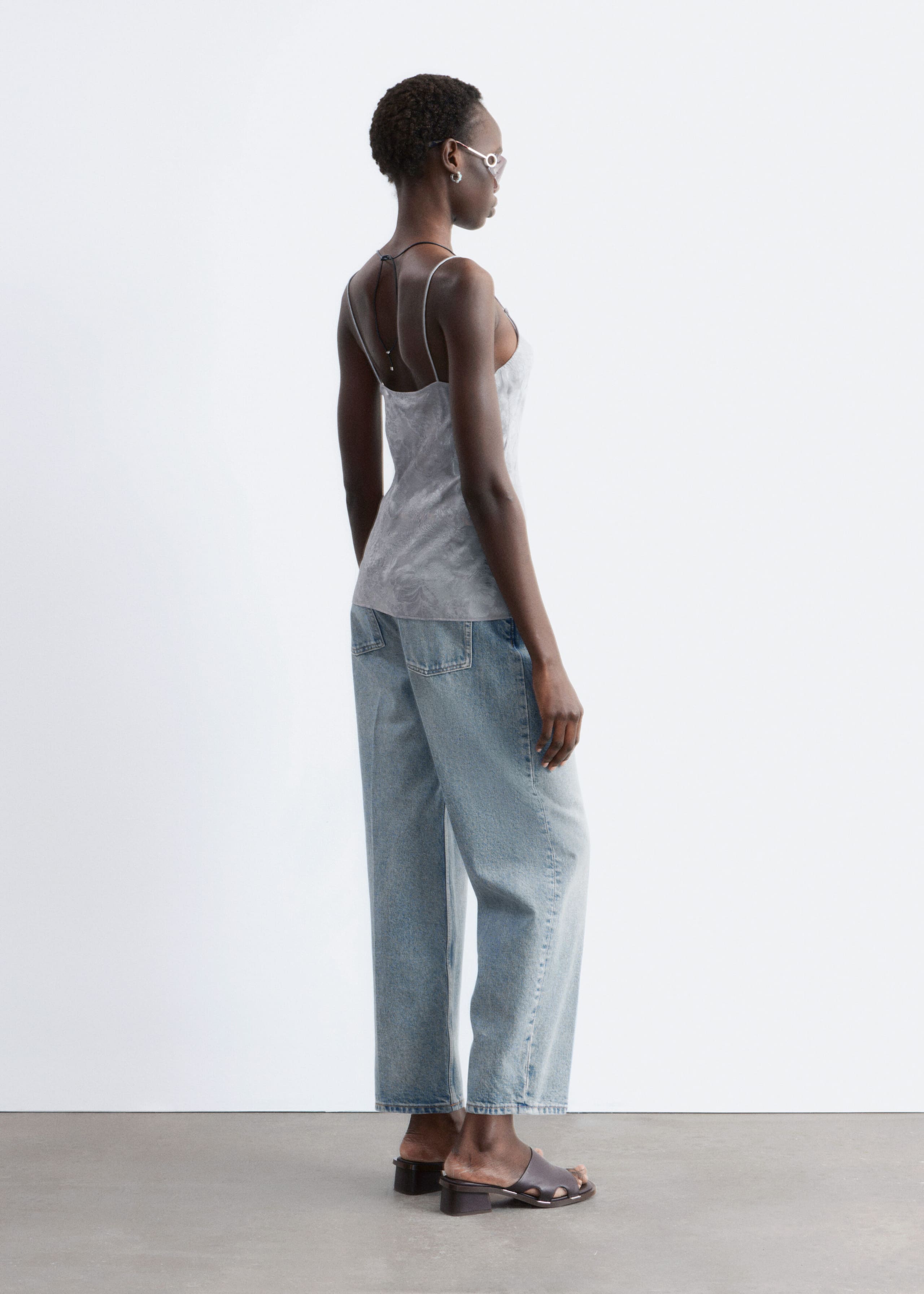 Sheer Satin Jacquard Camisole - Grey - Lookbook