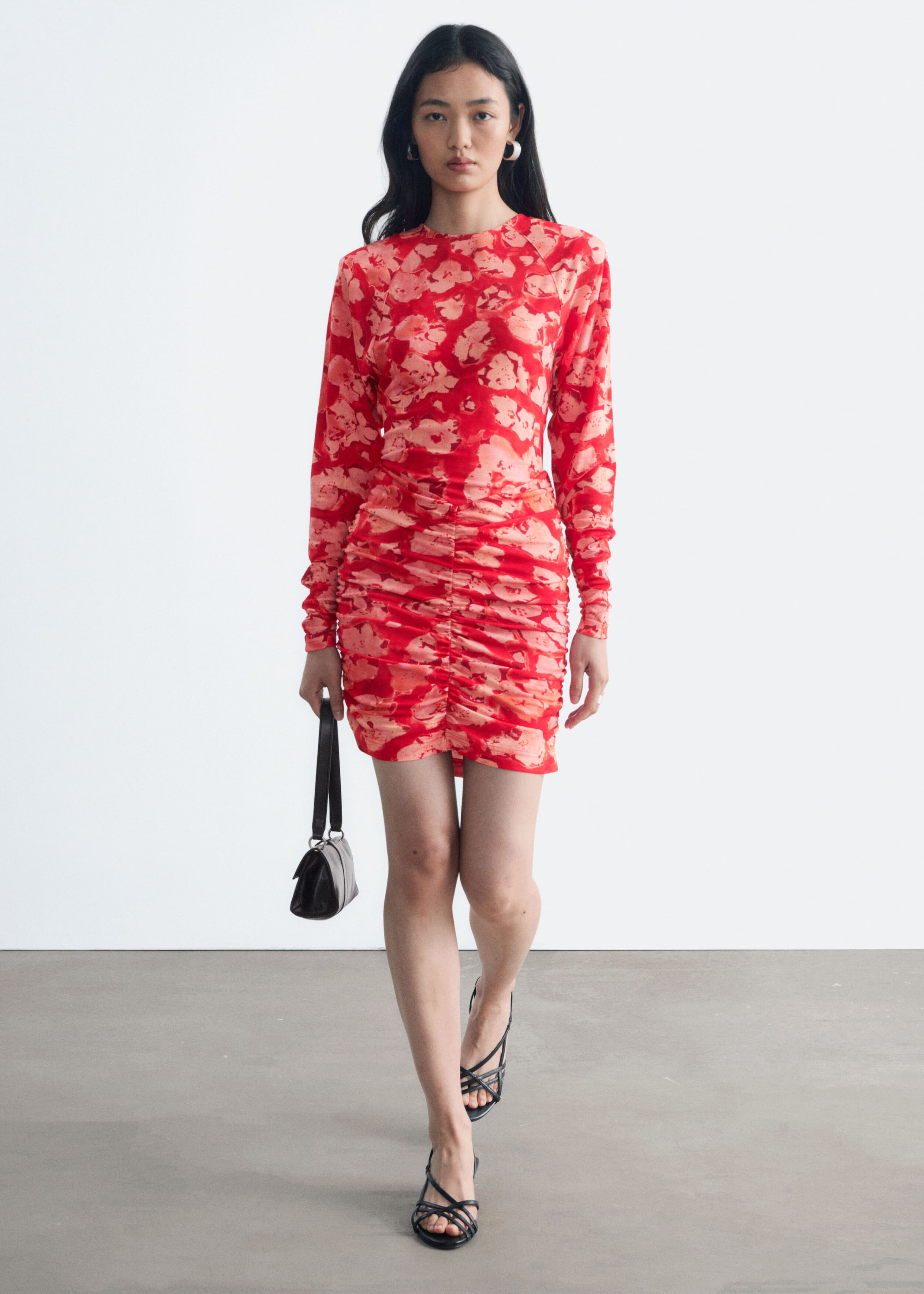 Ruched Mini Dress - Red/Florals - Lookbook