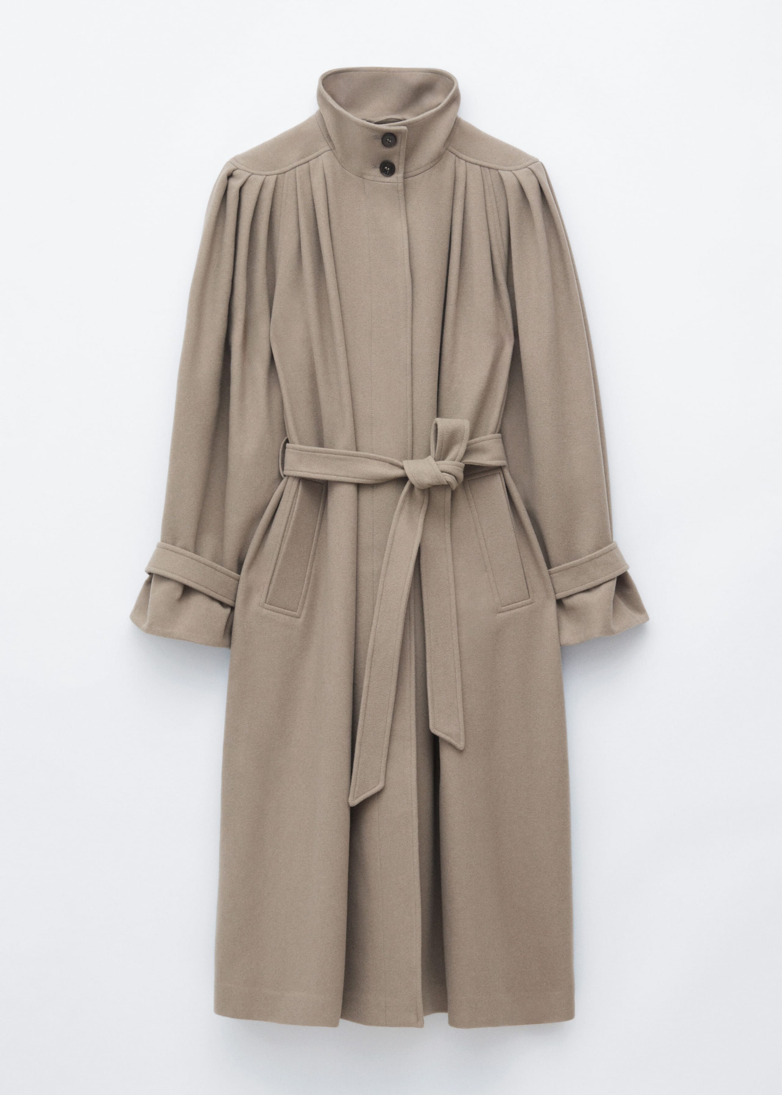 Cappotto in lana e lyocell con cintura - Talpa - Natura morta