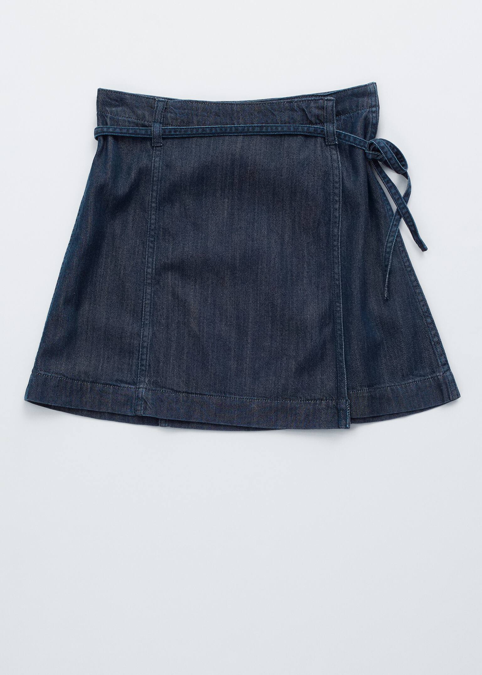 Tie-Detail Denim Mini Skirt - Dark Blue - 2