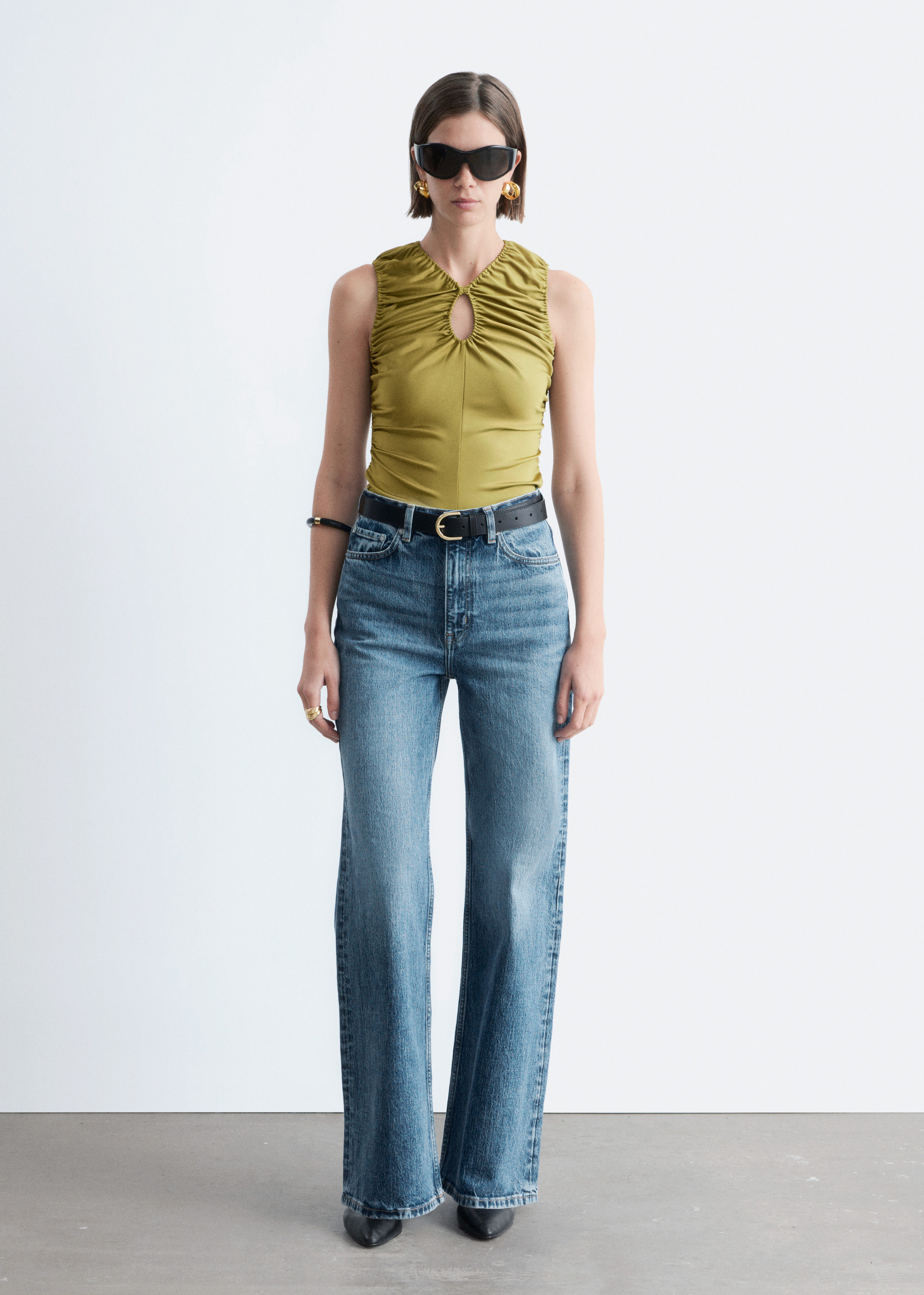 Ruched Keyhole-Neck Top - Chartreuse - & Other Stories NL